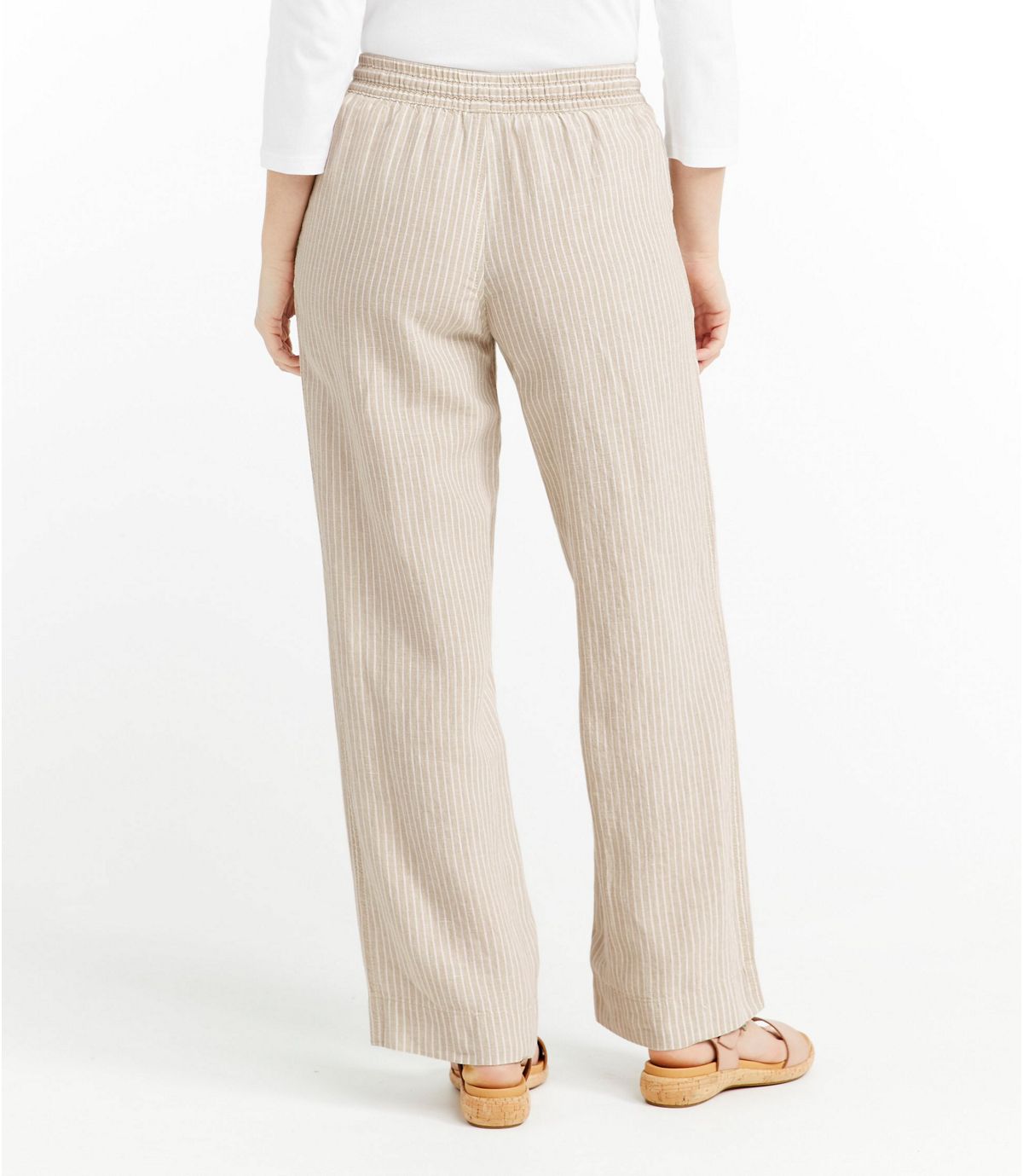 L.L.Bean Women's Premium Washable Linen Pull-On Pants, Stripe