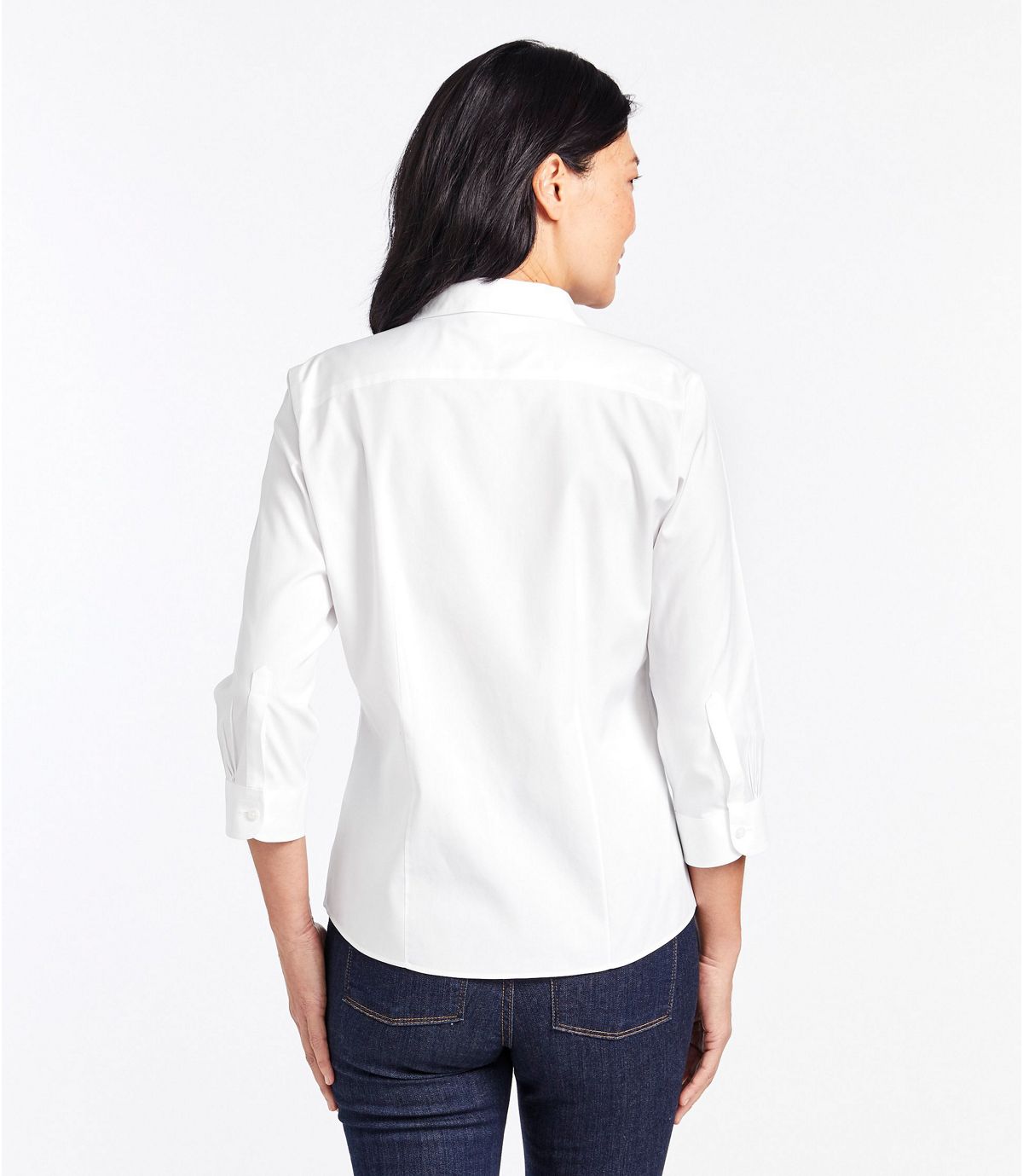 L.L.Bean Women's Wrinkle-Free Pinpoint Oxford Shirt, Three-Quarter-Sleeve Slightly Fitted