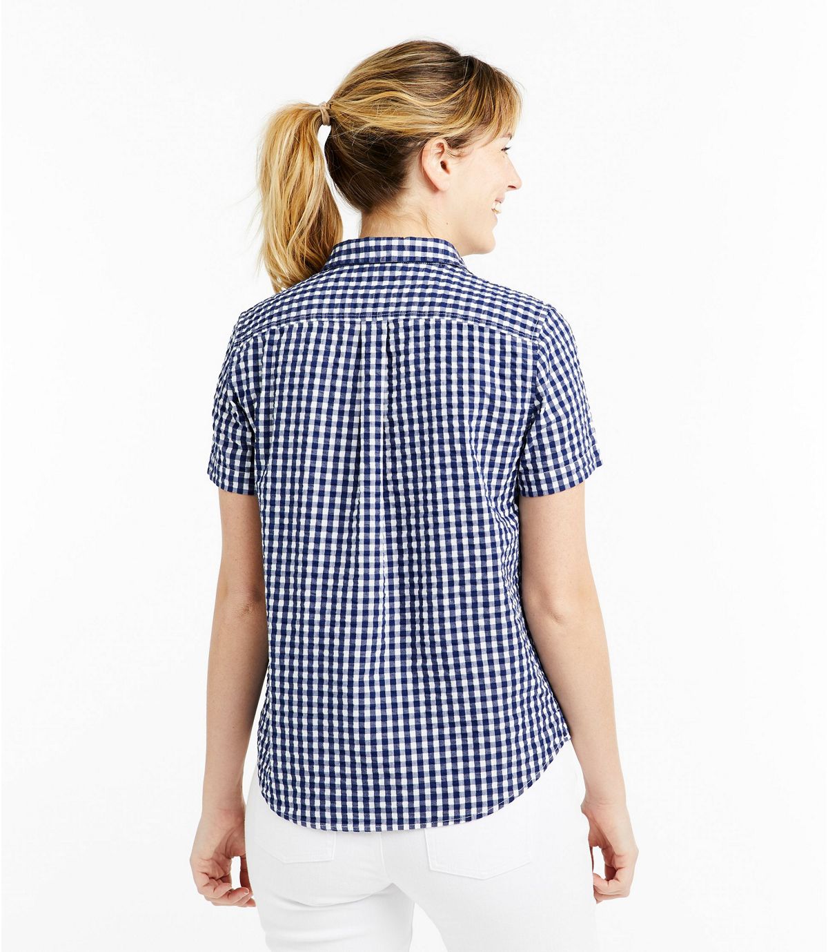 L.L.Bean Women's Vacationland Seersucker Shirt, Short-Sleeve Popover Plaid