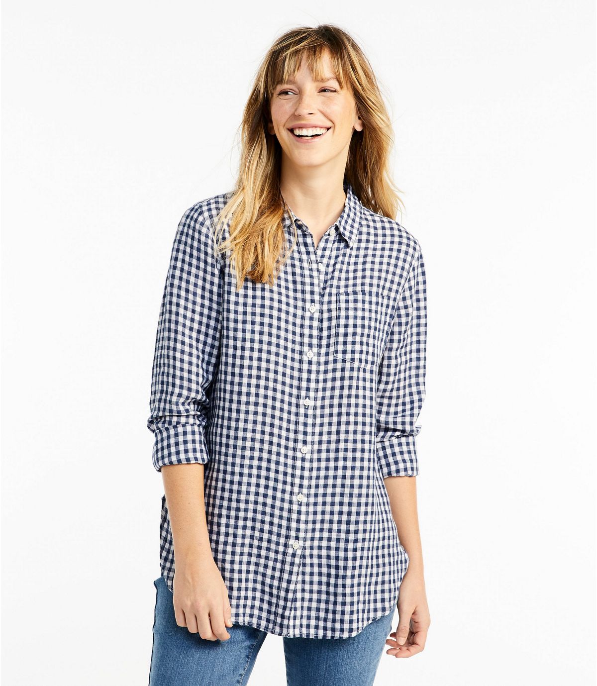 L.L.Bean Women's Premium Washable Linen Shirt, Tunic Plaid