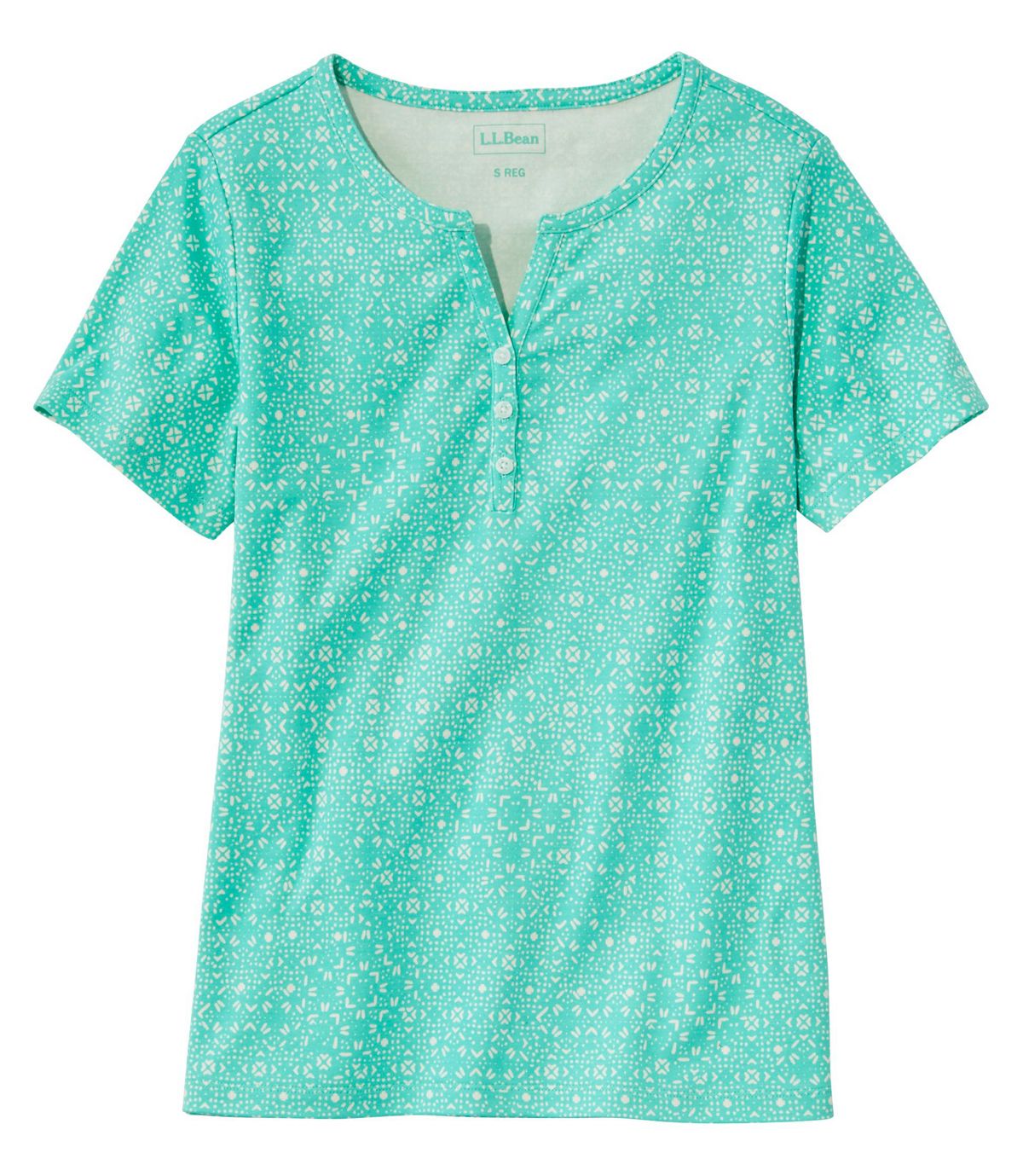 L.L.Bean Women's L.L.Bean Tee, Short-Sleeve Splitneck Henley Print