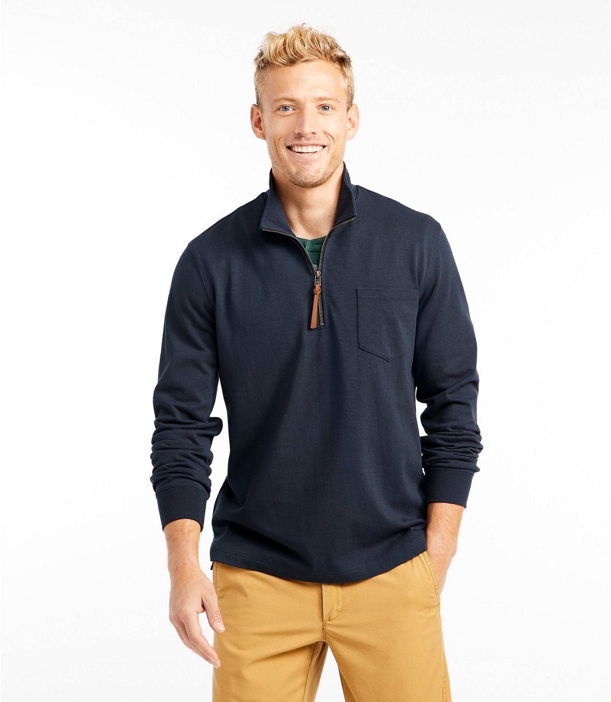 L.L.Bean Men's Signature Rugged Quarter-Zip Stand-Up Polo