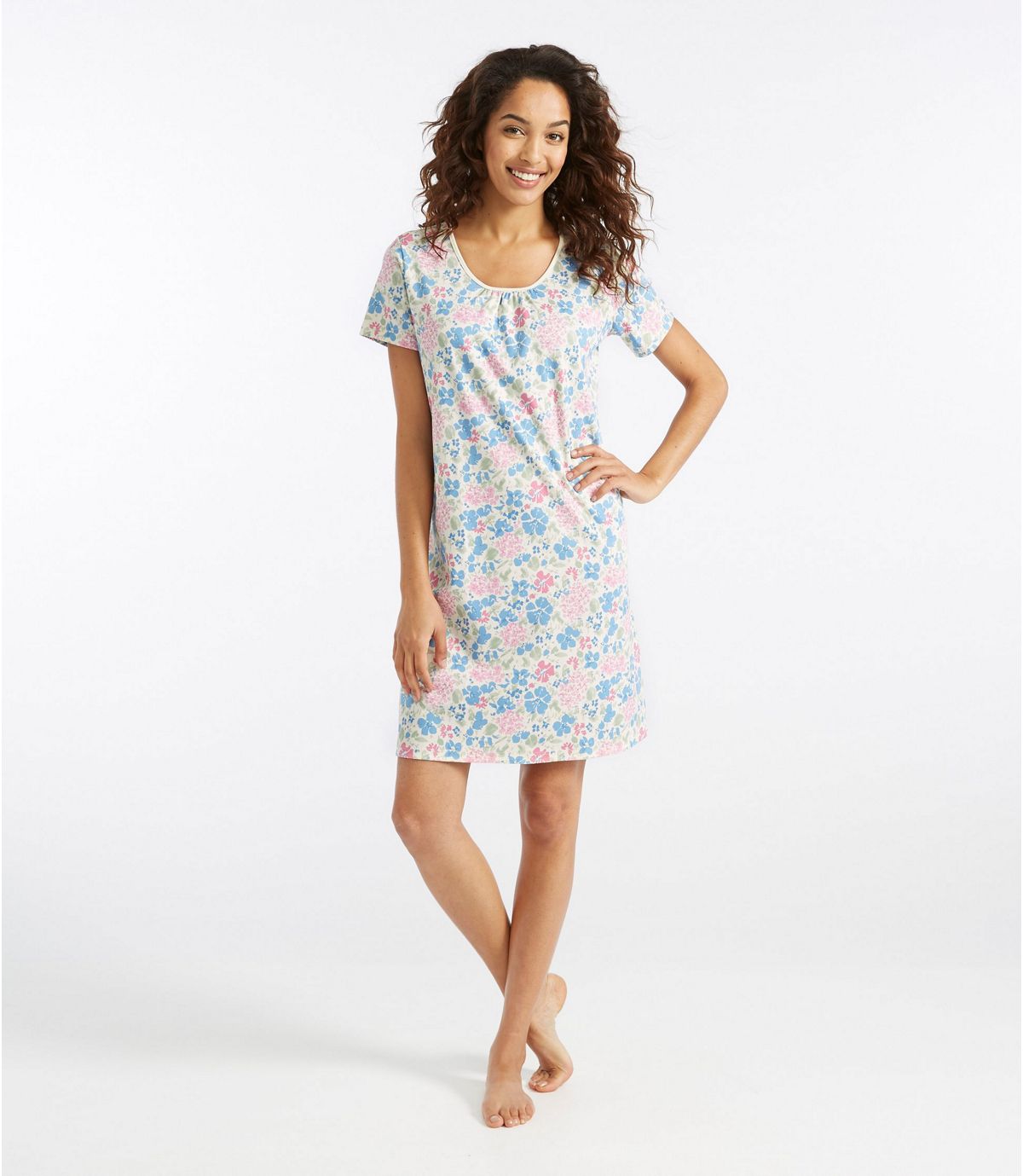 L.L.Bean Women's Supima Nightgown, Short Sleeve Floral