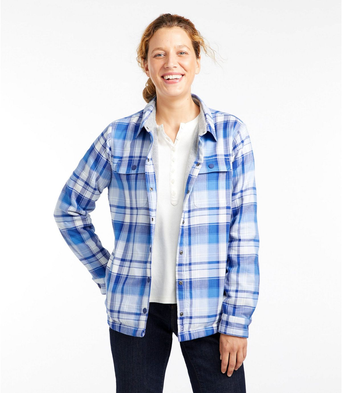 L.L.Bean Women's Fleece-Lined Flannel Shirt, Snap-Front Plaid