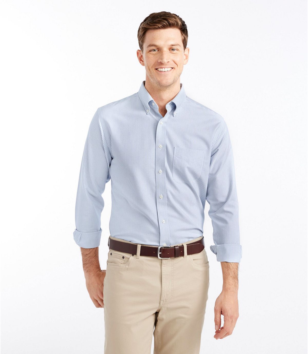 L.L.Bean Men's Wrinkle-Free Classic Oxford Cloth Shirt, Slightly Fitted University Stripe