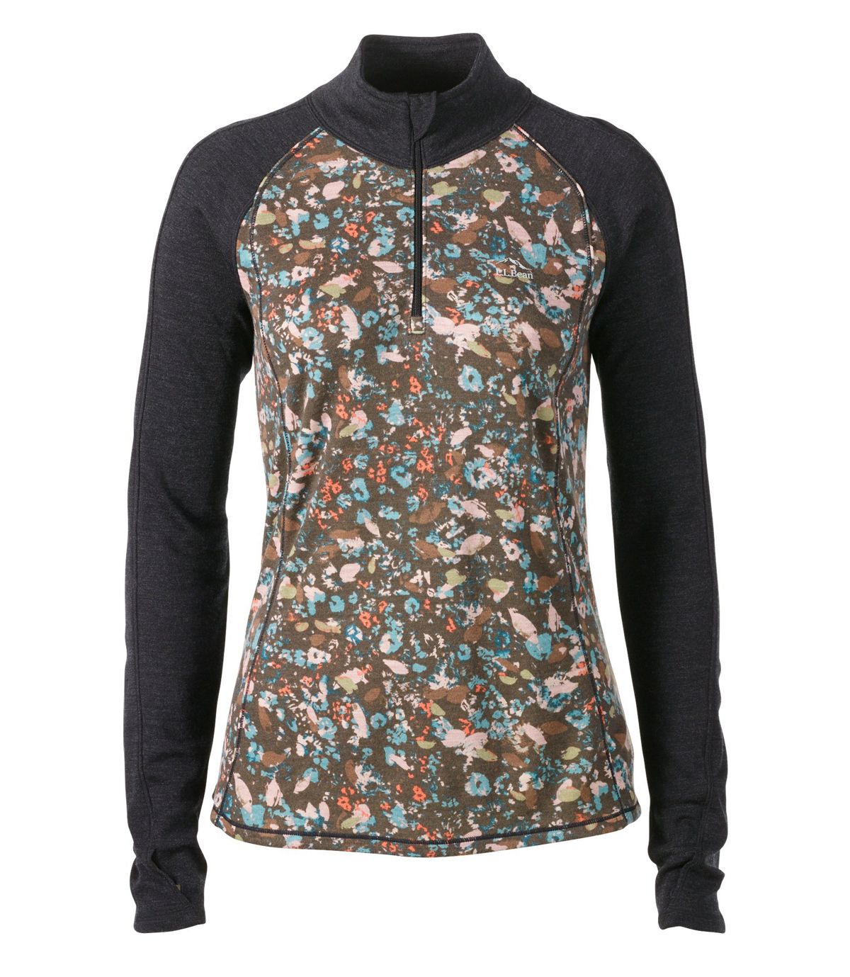L.L.Bean Women's Cresta Wool Midweight Base Layer T-Zip, Print