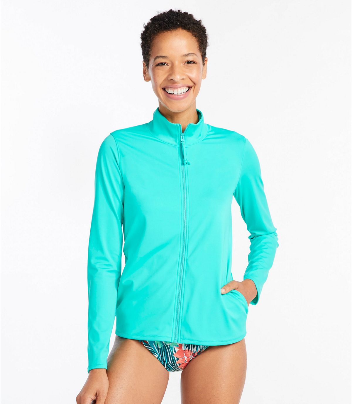 L.L.Bean Women's Saltwater Essentials Swimwear, Full-Zip Rash Guard