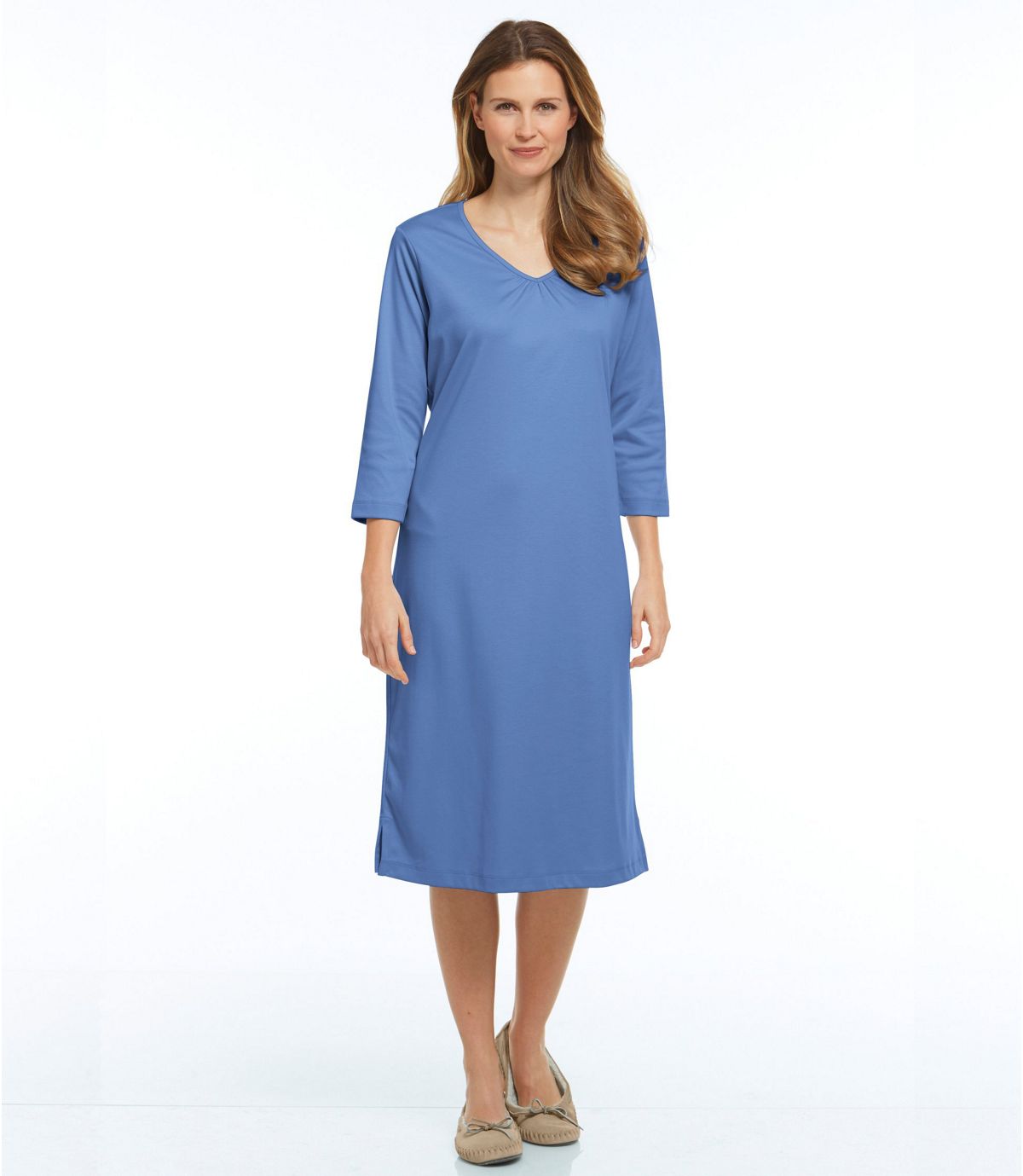 L.L.Bean Women's Supima Cotton Nightgown, V-Neck Three-Quarter-Sleeve