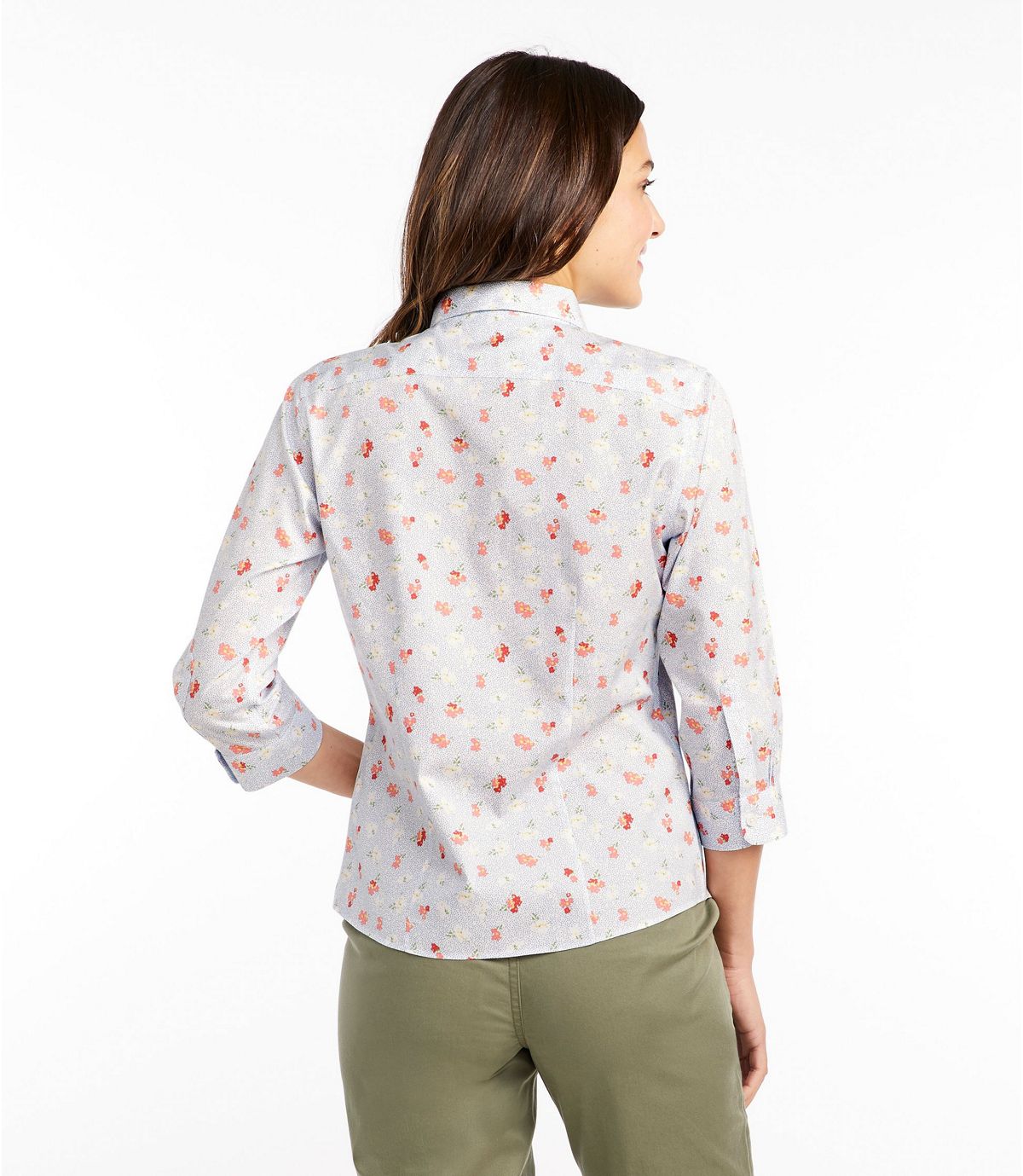 L.L.Bean Wrinkle-Free Pinpoint Oxford Shirt, Three-Quarter-Sleeve Print
