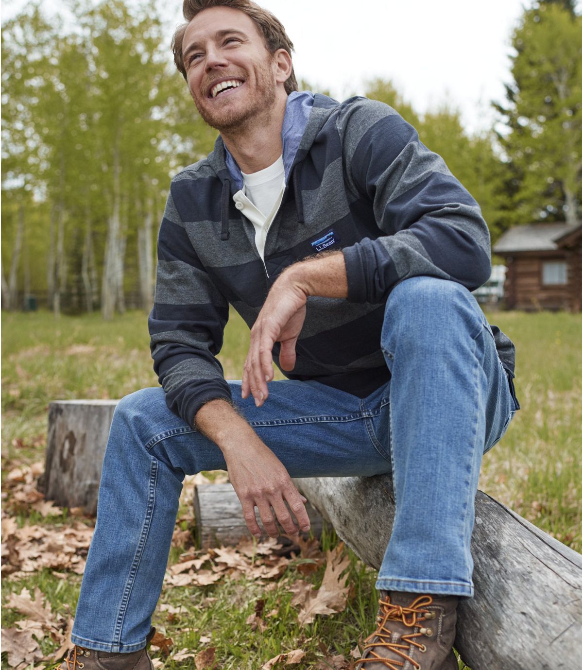 L.L.Bean Men's Lakewashed® Rugby, Traditional Fit Long-Sleeve Hoodie Stripe