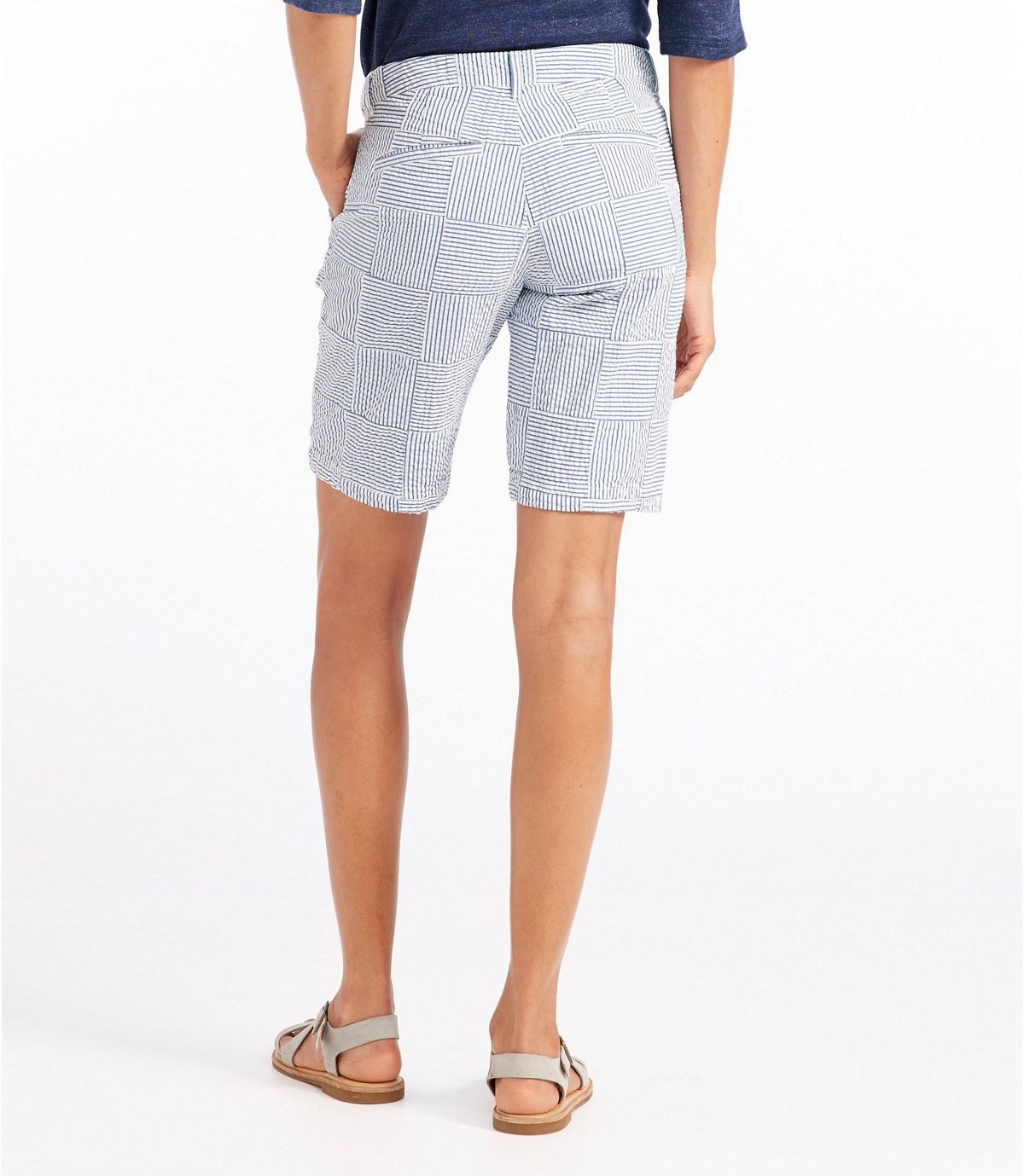 L.L.Bean Women's Washed Chino Bermuda Shorts, Seersucker Patchwork