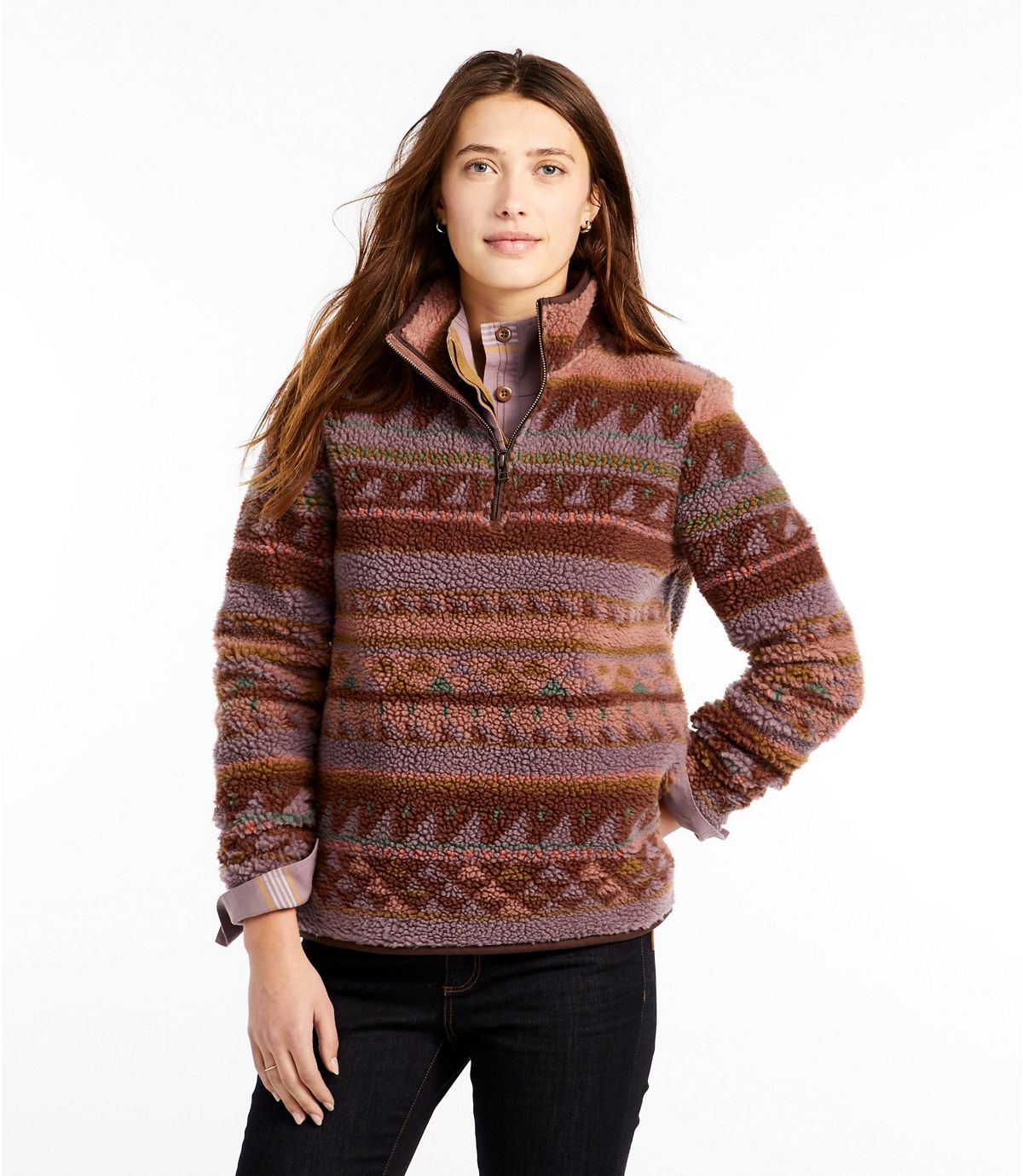L.L.Bean Women's Signature Sherpa Fleece Pullover, Quarter-Zip Jacquard