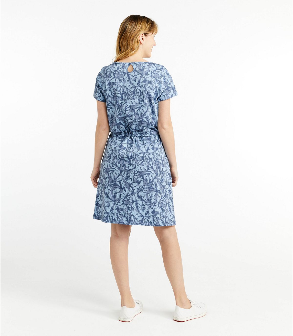 L.L.Bean Women's Cotton/Tencel Slub Dress, Short-Sleeve Tie-Front Print