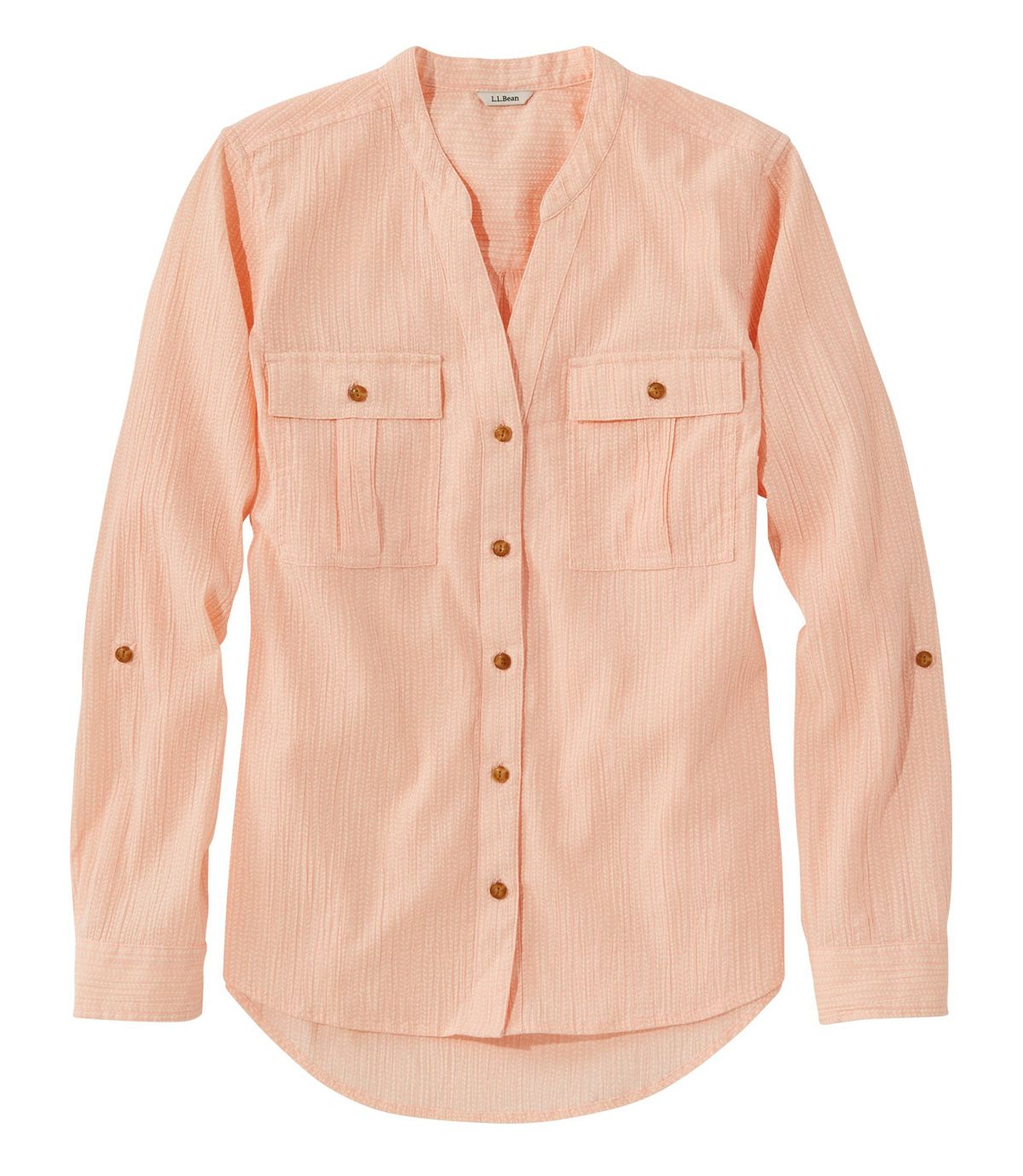 L.L.Bean Women's Soft Cotton Crinkle Shirt, Roll-Tab Print