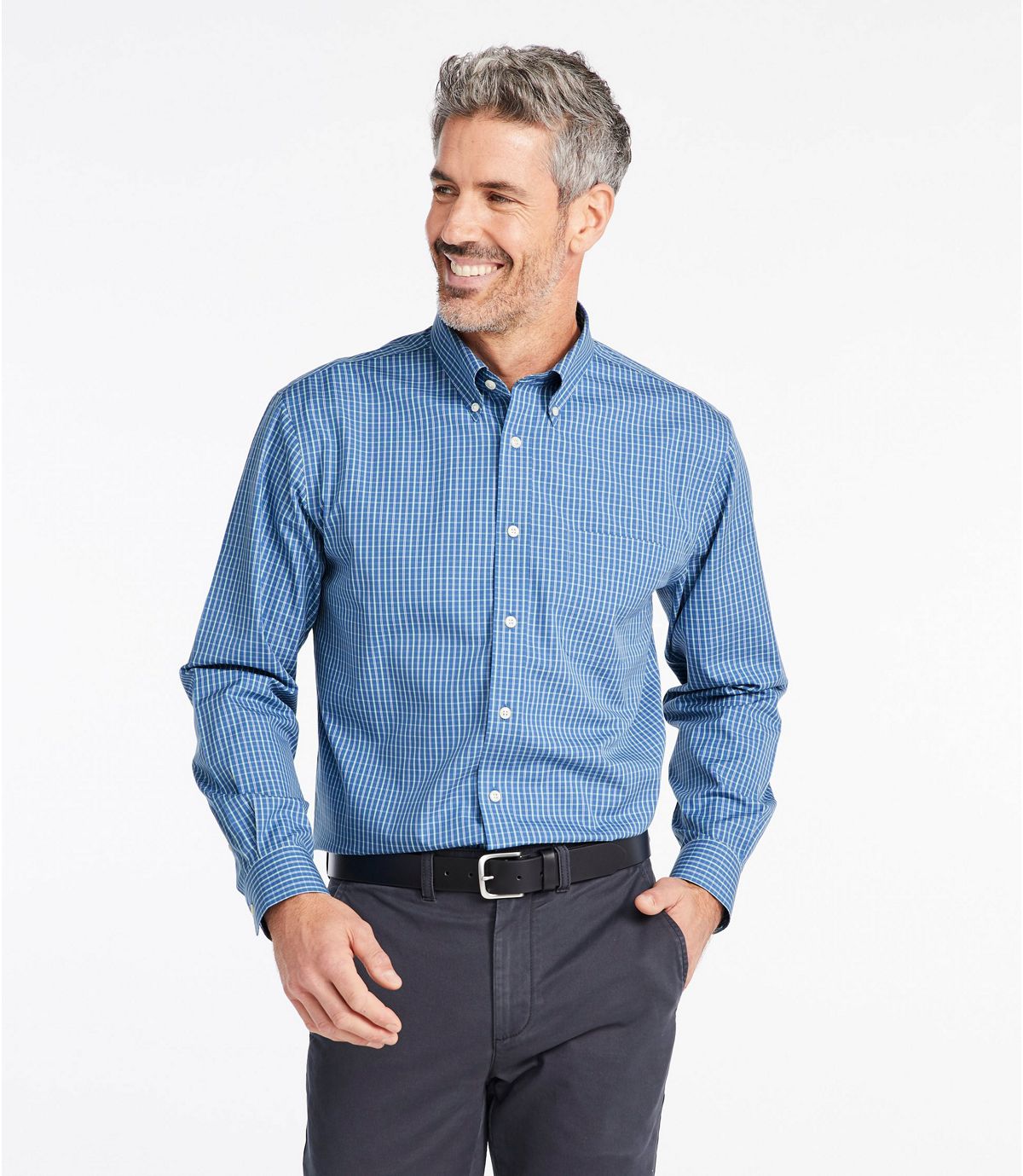 L.L.Bean Men's Wrinkle-Free Pinpoint Oxford Shirt, Slightly Fitted Tattersall
