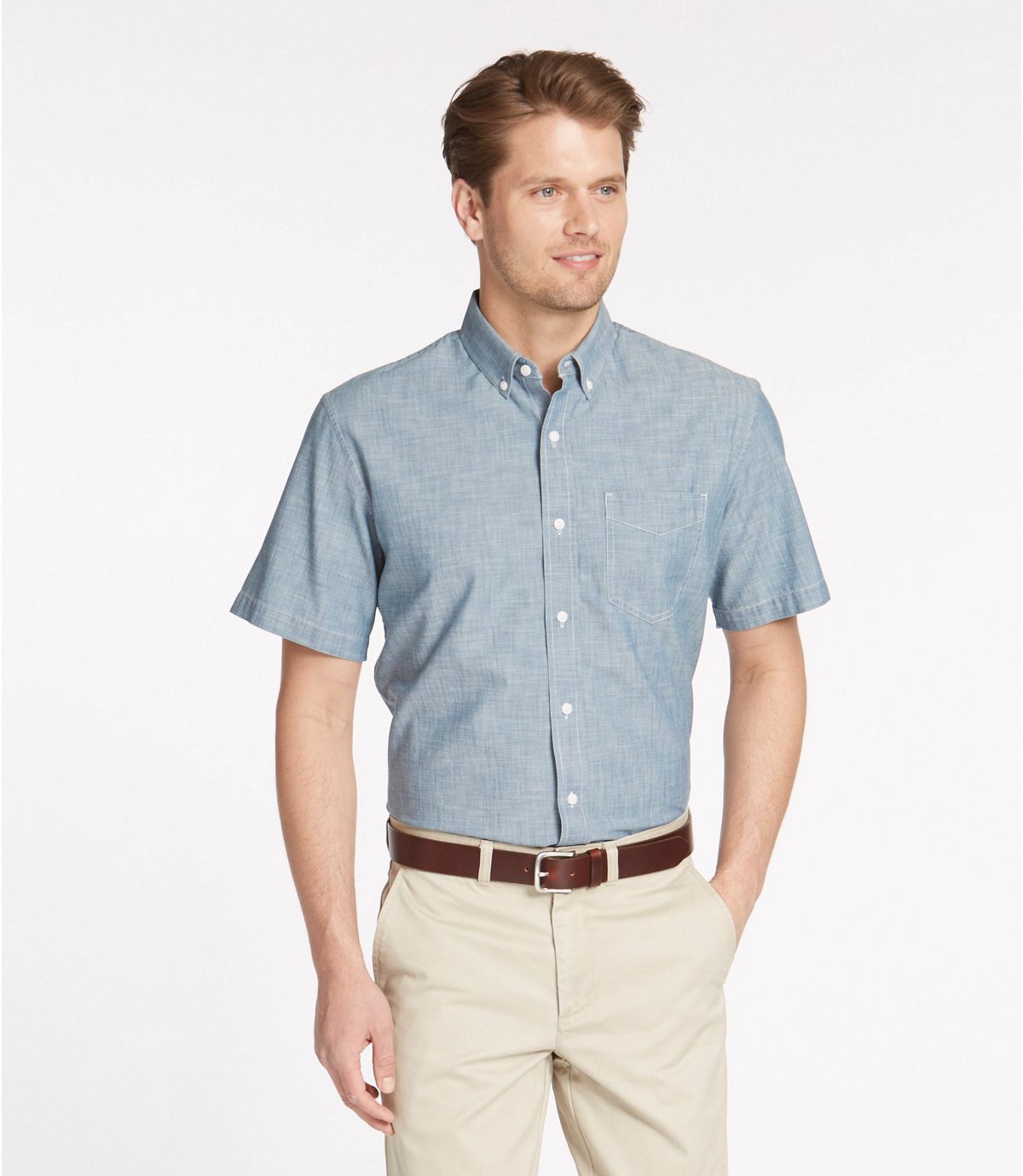 L.L.Bean Men's Easy-Care Chambray Shirt, Traditional Fit Short-Sleeve