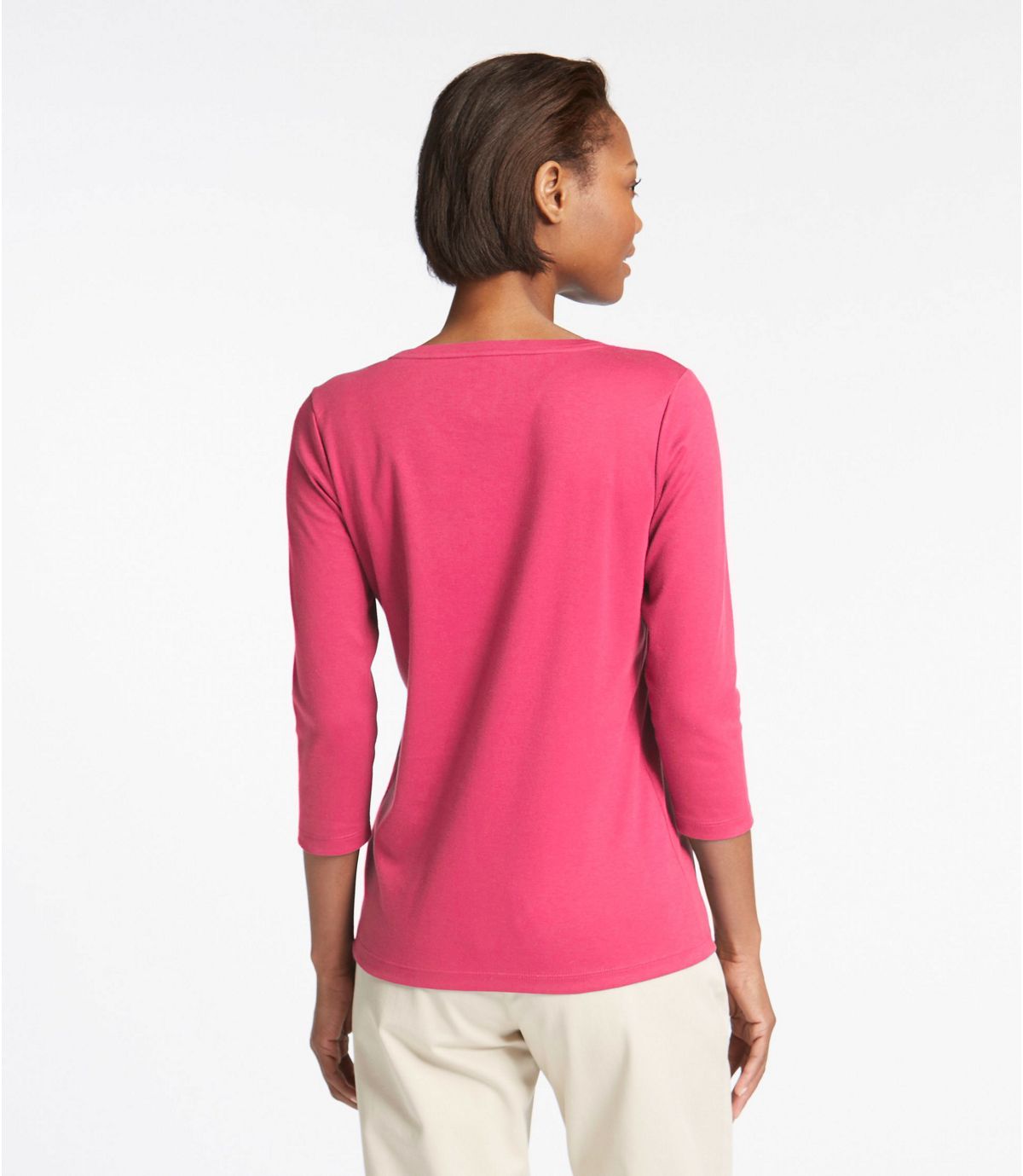 L.L.Bean Women's Pima Cotton Shaped Tee, Three-Quarter-Sleeve Jewelneck