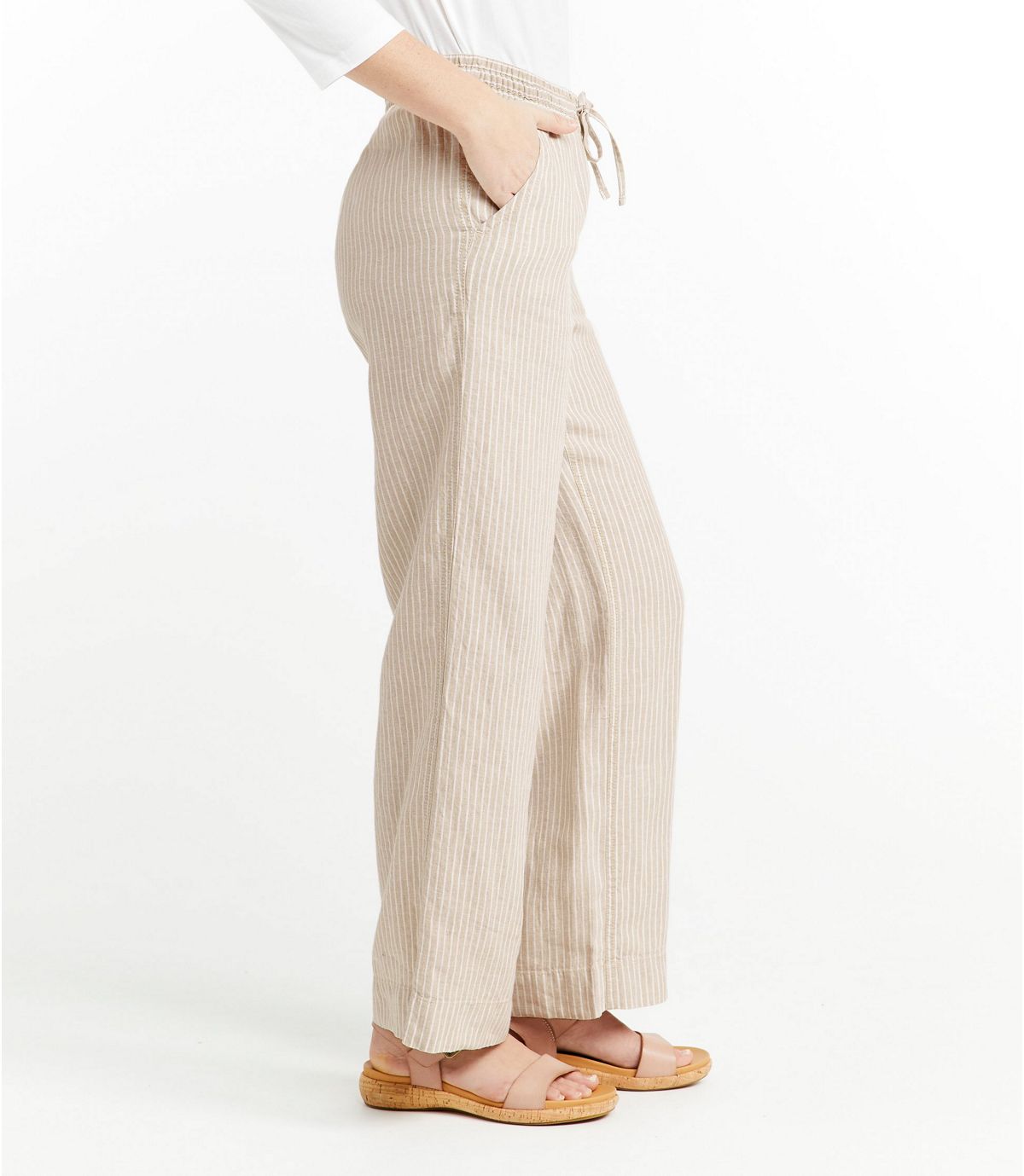 L.L.Bean Women's Premium Washable Linen Pull-On Pants, Stripe