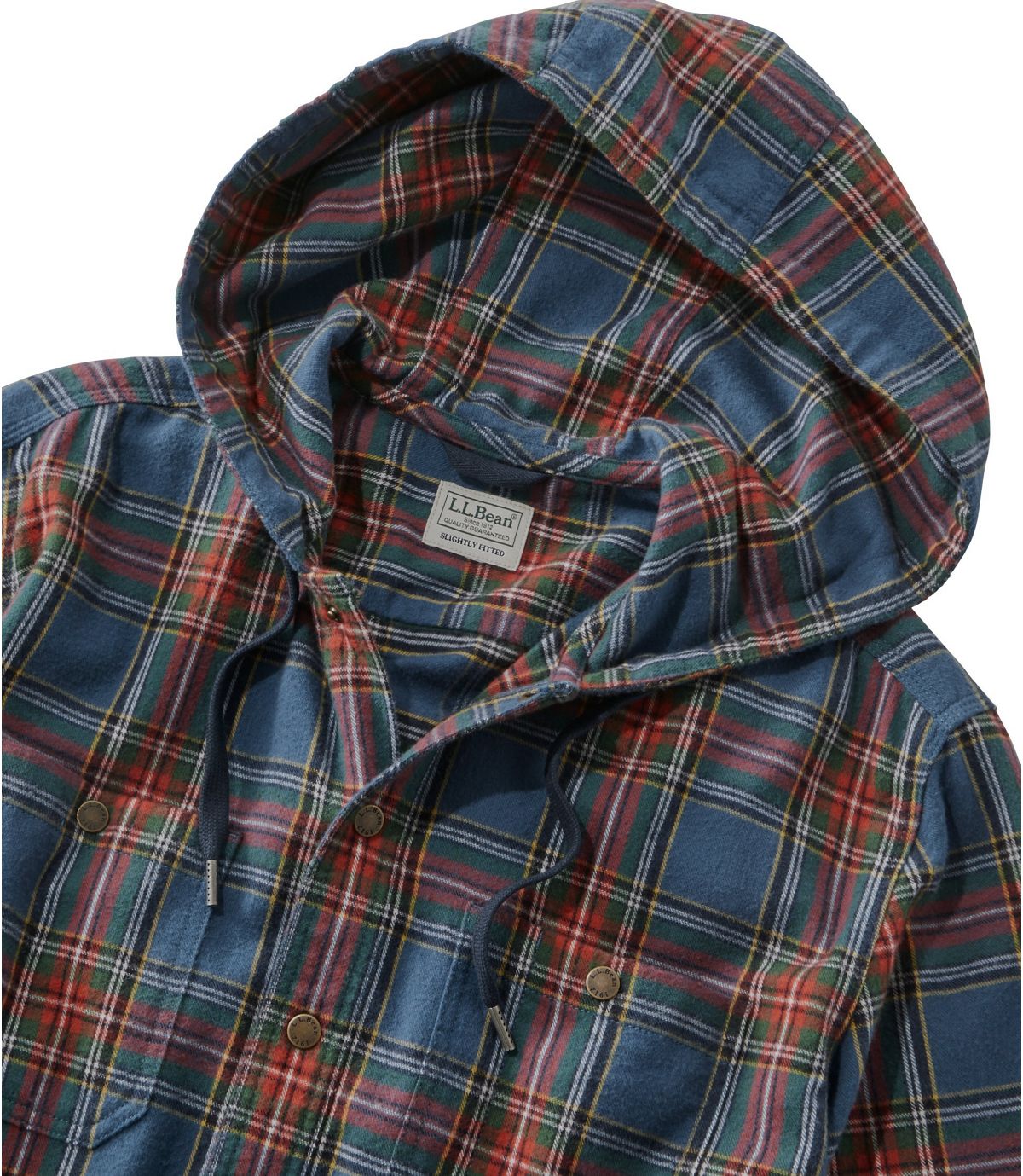 L.L.Bean Scotch Plaid Flannel Hooded Shirt, Slightly Fitted
