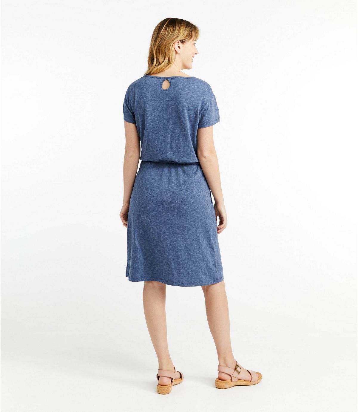 L.L.Bean Women's Cotton/Tencel Slub Dress, Short-Sleeve Tie-Front