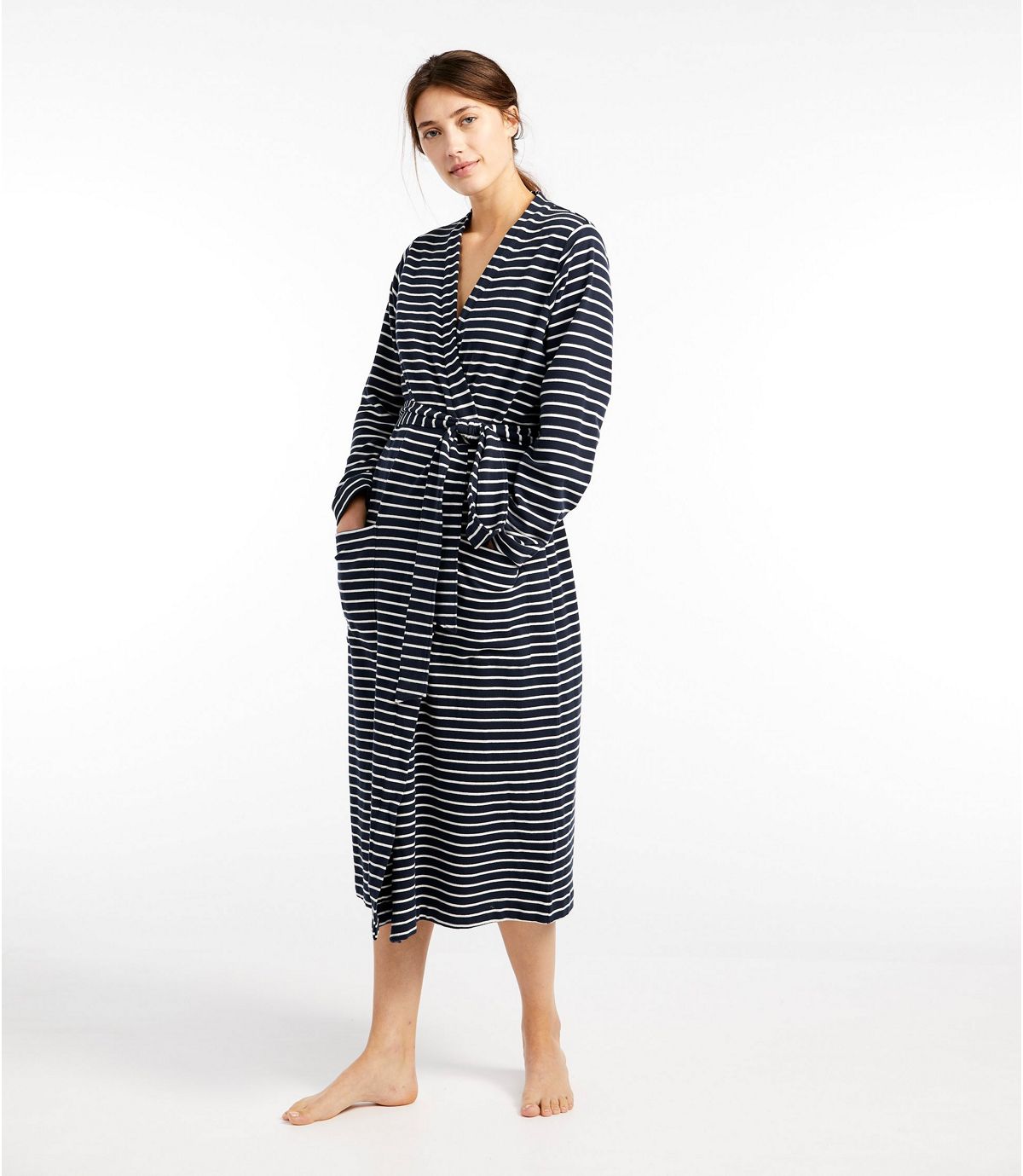 L.L.Bean Women's Ultrasoft Sweatshirt Robe, Wrap Stripe
