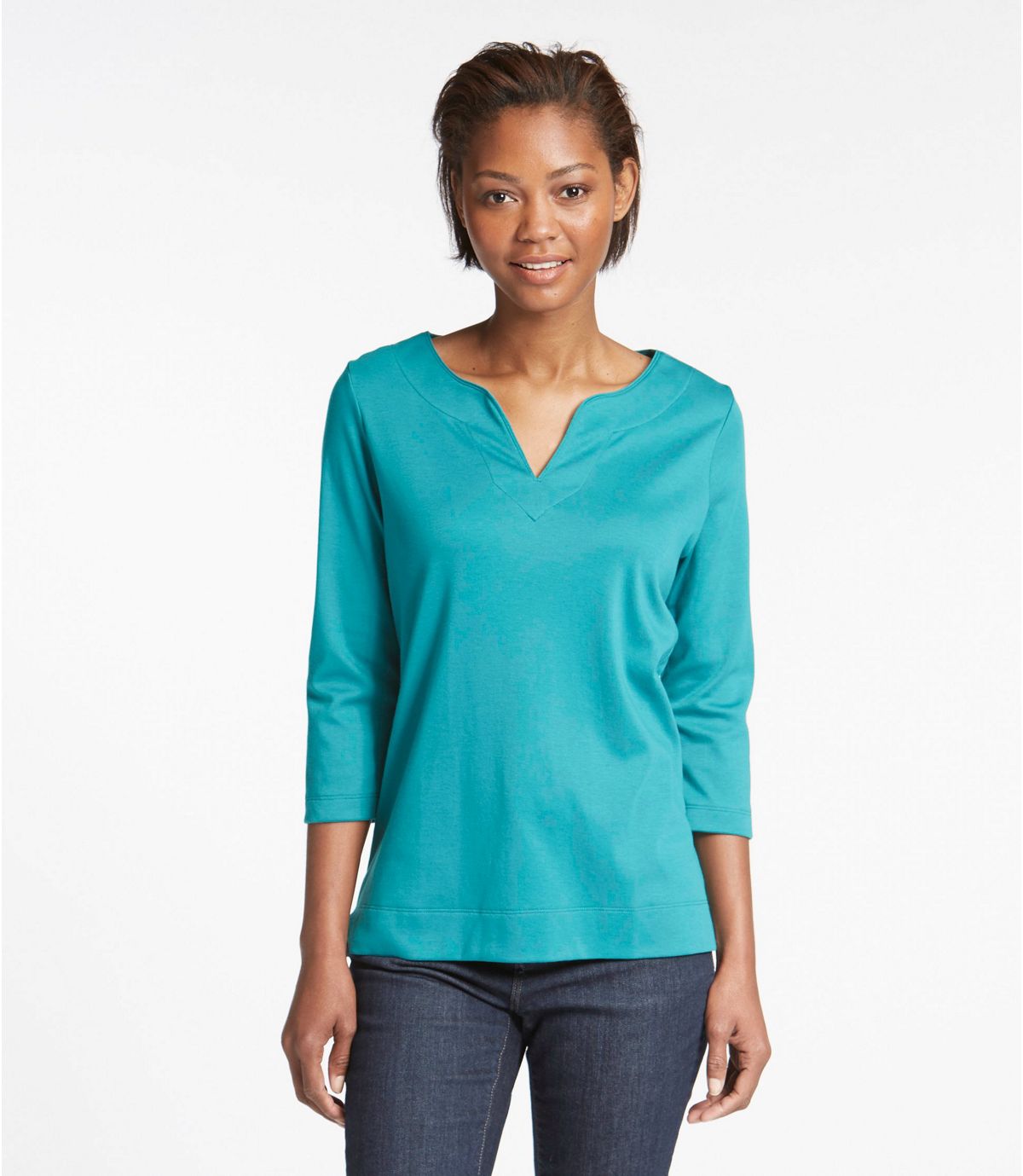 L.L.Bean Women's Pima Cotton Tunic, Three-Quarter-Sleeve Splitneck