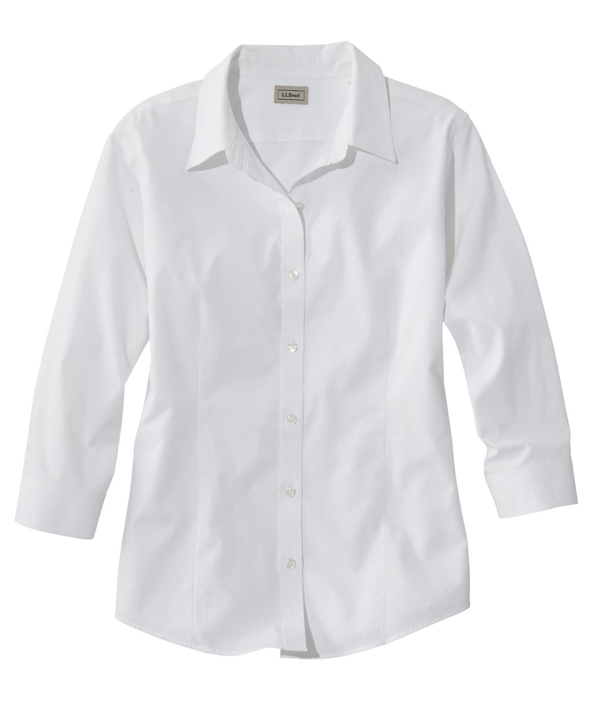L.L.Bean Women's Wrinkle-Free Pinpoint Oxford Shirt, Three-Quarter-Sleeve Slightly Fitted