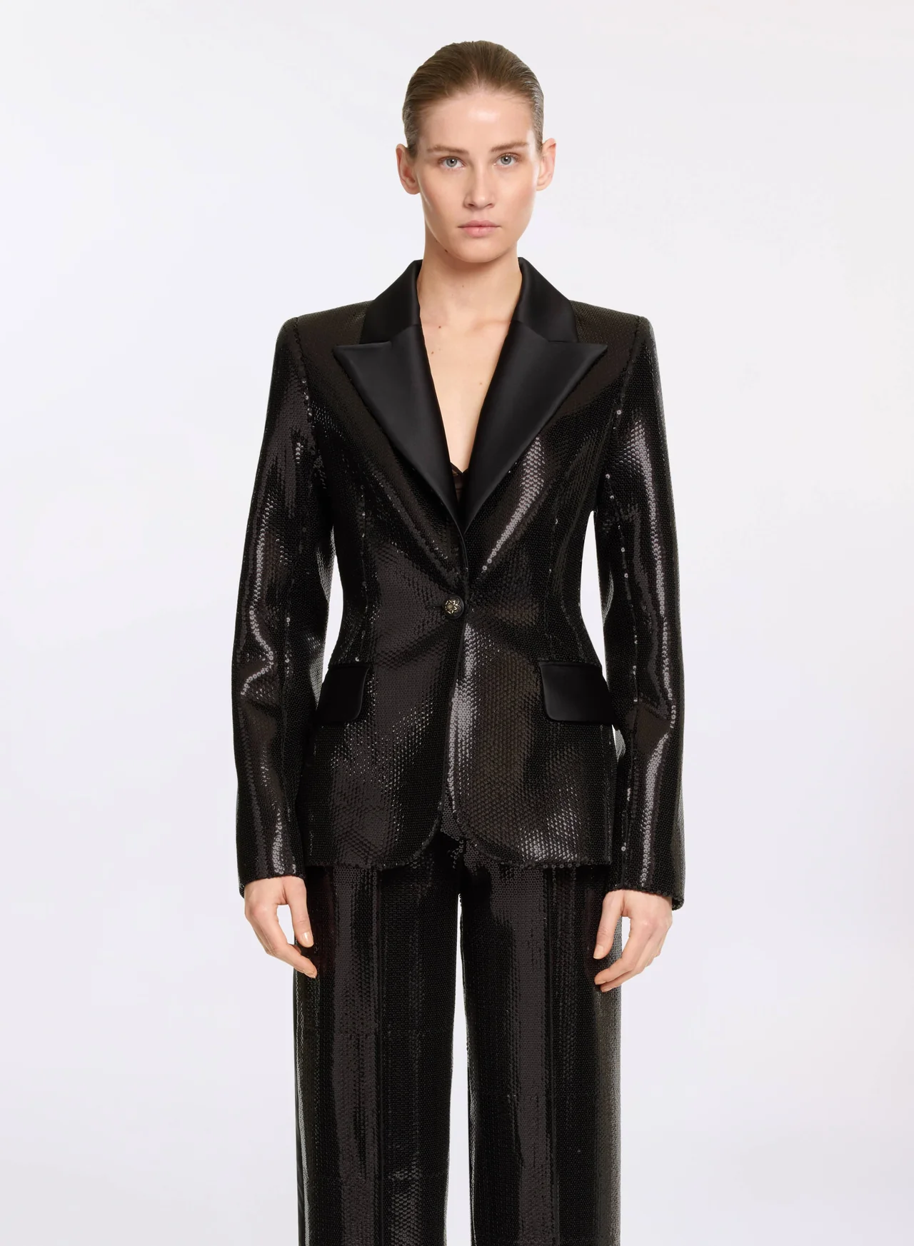 Sequin and satin blazer