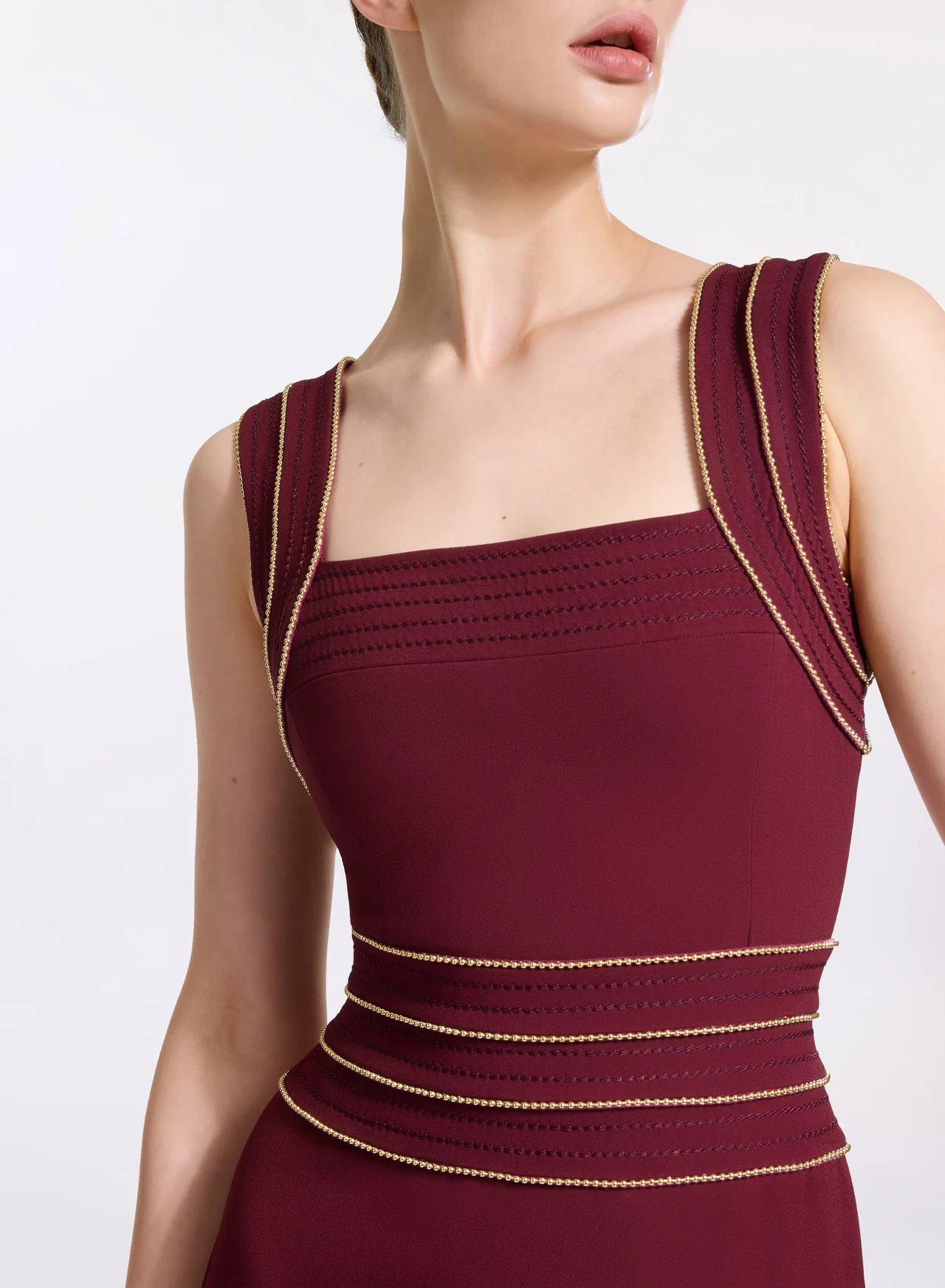 Trim embellished cady dress