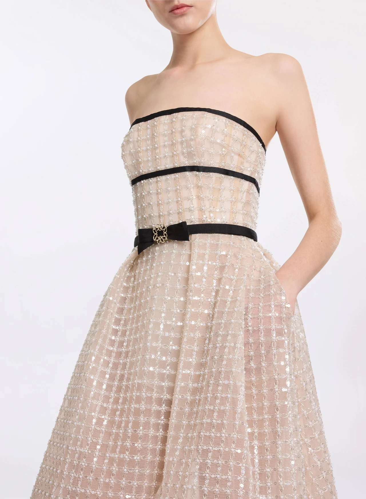 Strapless pearl midi dress