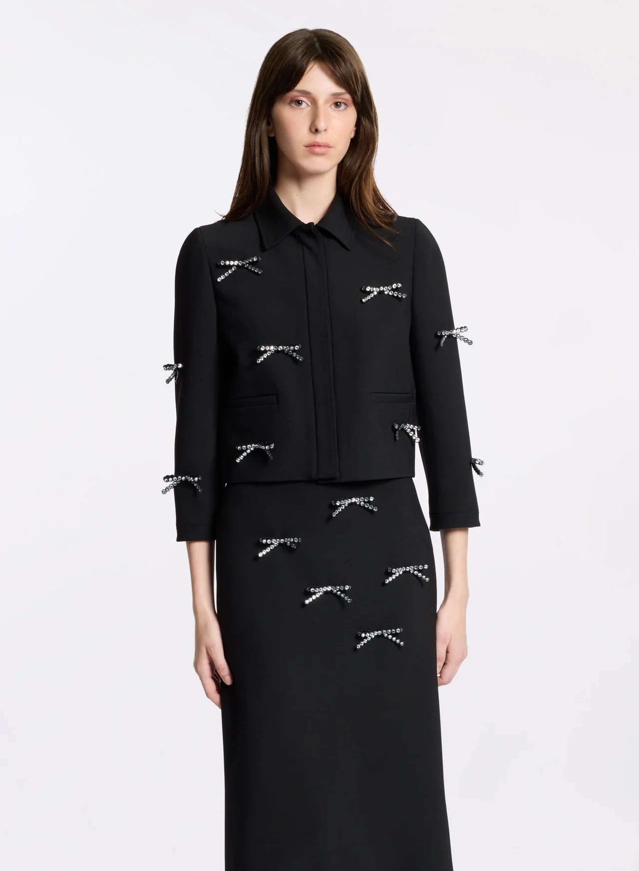 Crystal bow embellished jacket