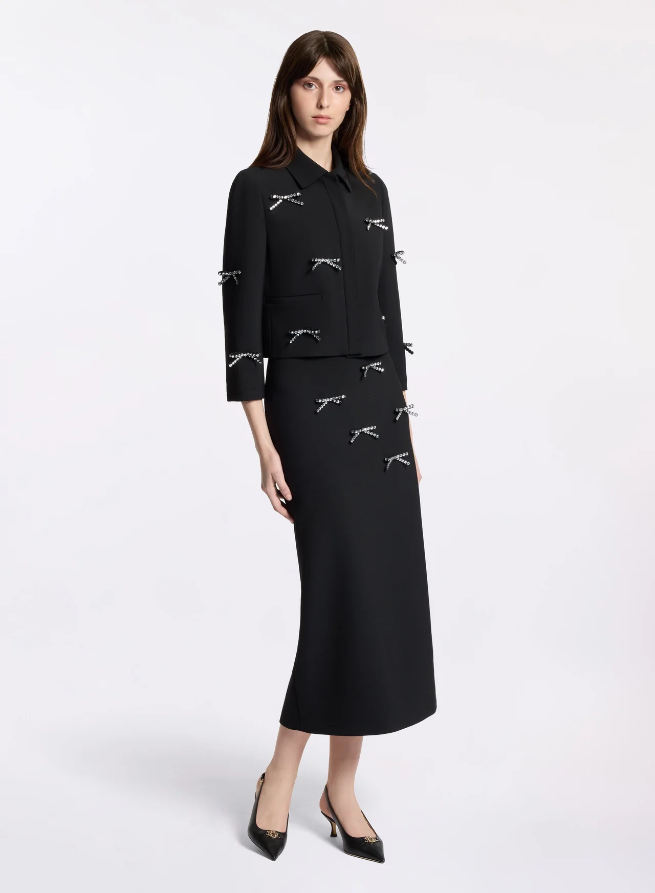 Crystal bow embellished jacket