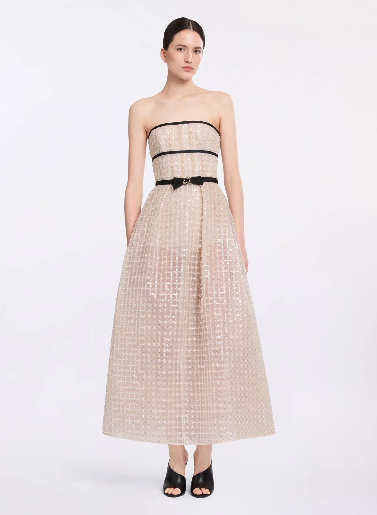 Strapless pearl midi dress