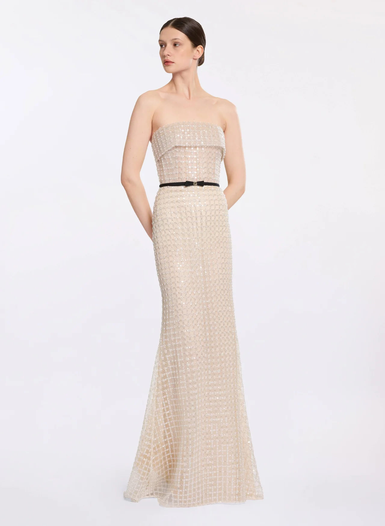 Strapless pearl long dress
