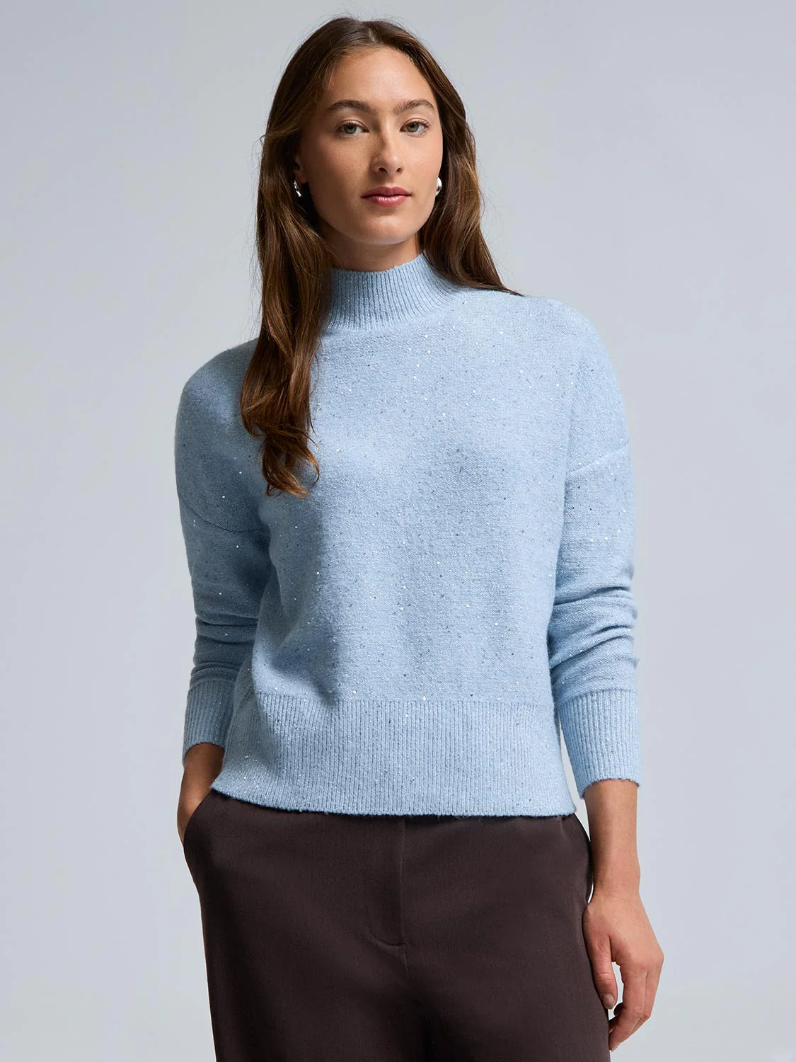 Sequin Metallic Mock Neck Sweater