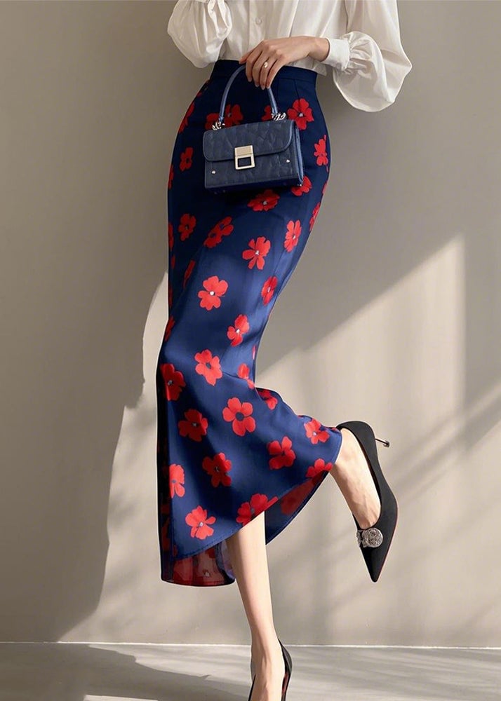 Fashion Blue Print High Waist Cotton Skirt Spring