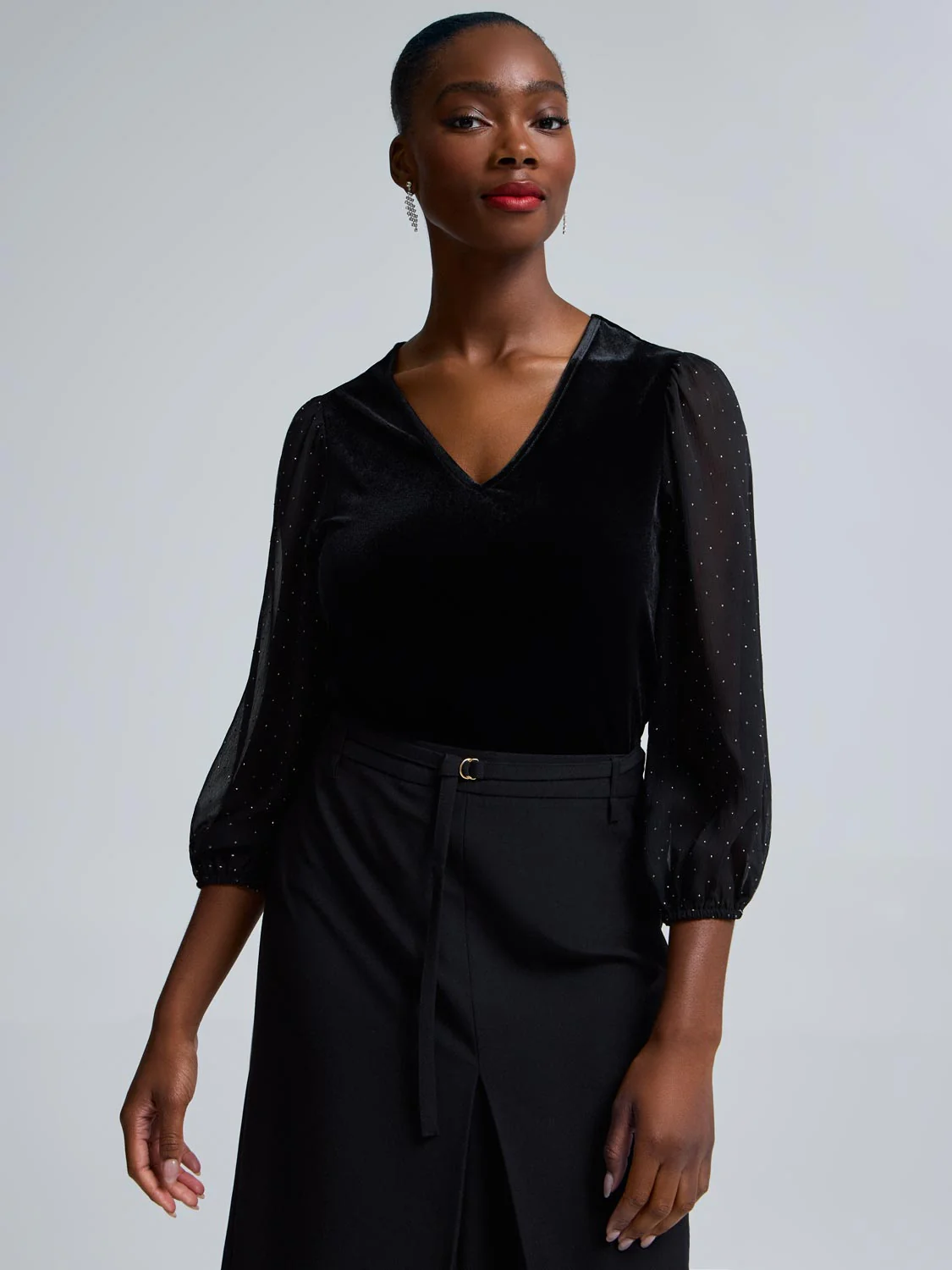 Rhinestone Sleeve Velvet Top