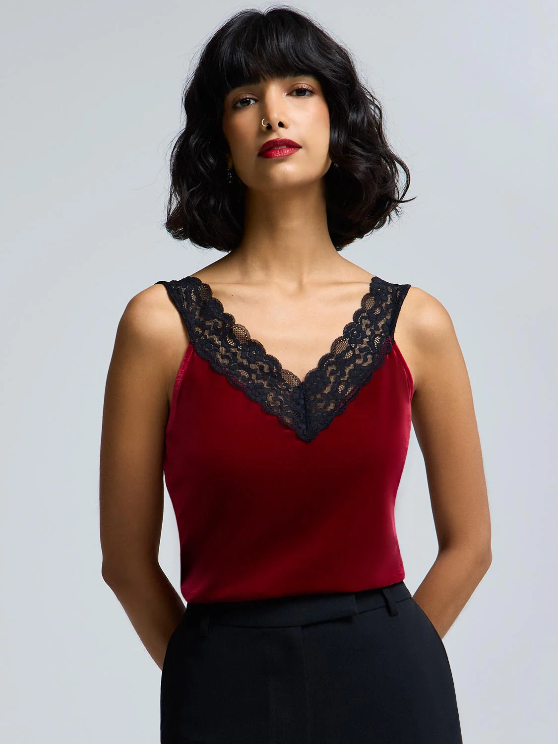 Lace V-Neck Velvet Tank Top