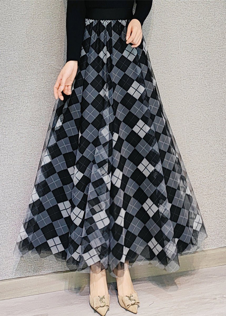 Loose Red Plaid Elastic Waist Tulle Skirt Summer