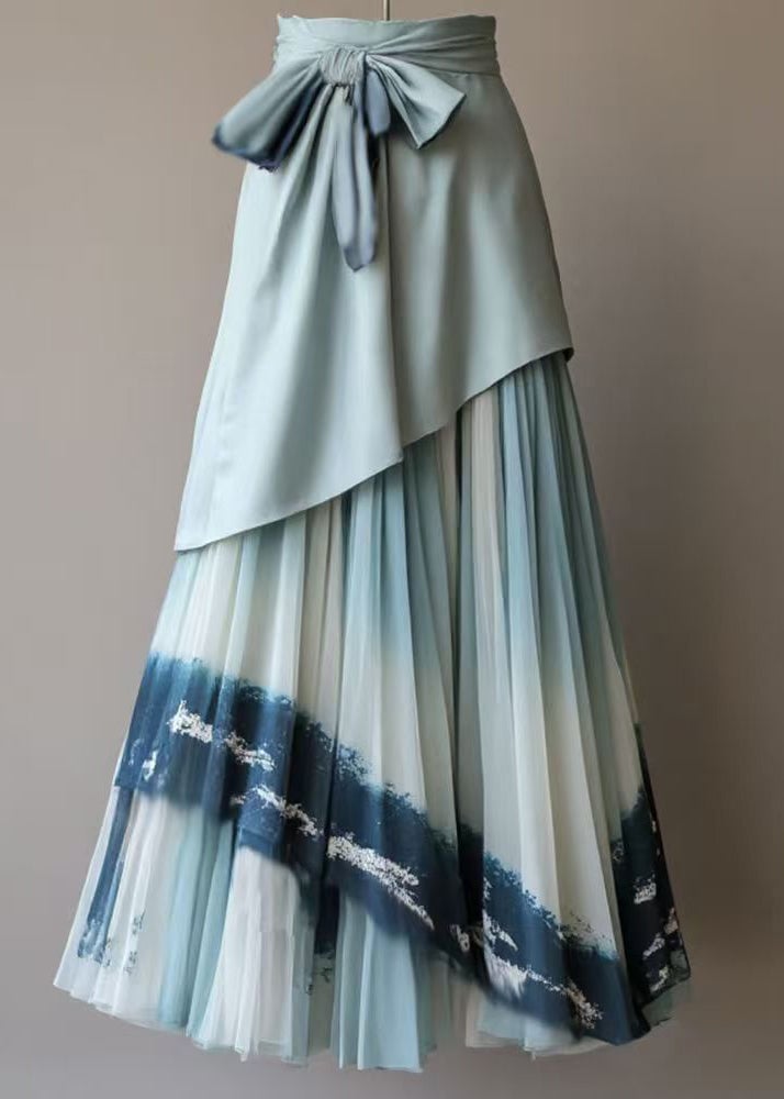 New Blue Wrinkled Patchwork Chiffon Skirt Summer
