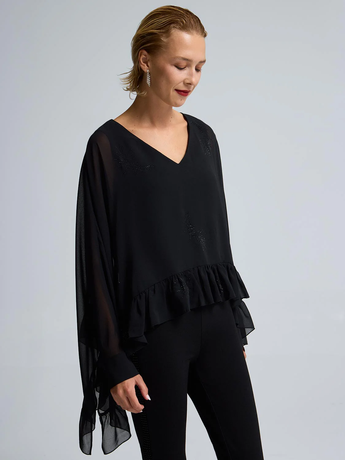 Embellished Cape Chiffon Blouse
