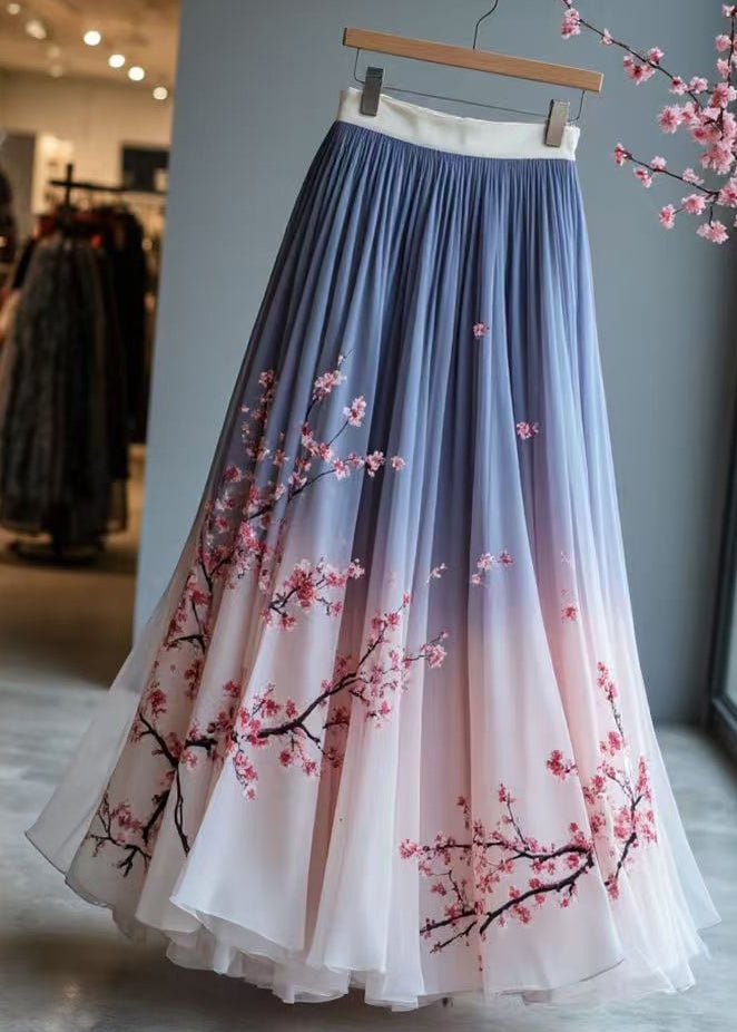 Stylish Gradient Color Print Wrinkled Chiffon Skirts Summer