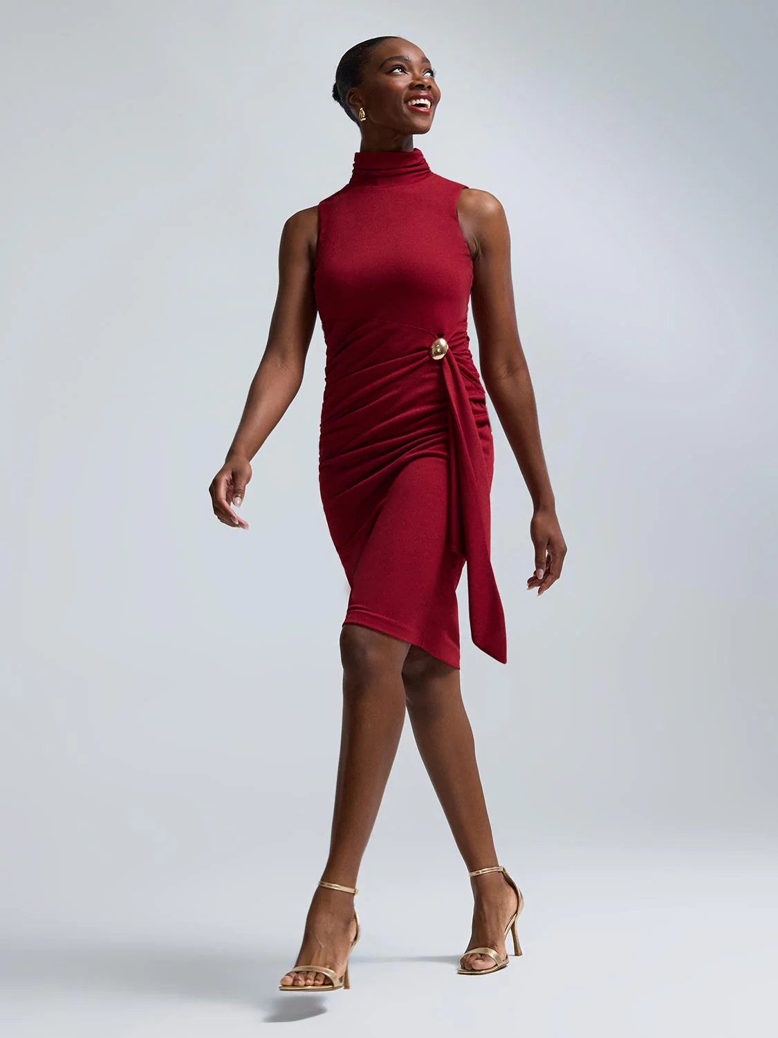 Sleeveless Mock Neck Draped Dress