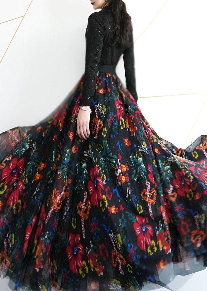 Loose Print Elastic Waist Tulle Exra Large Hem Skirts Summer