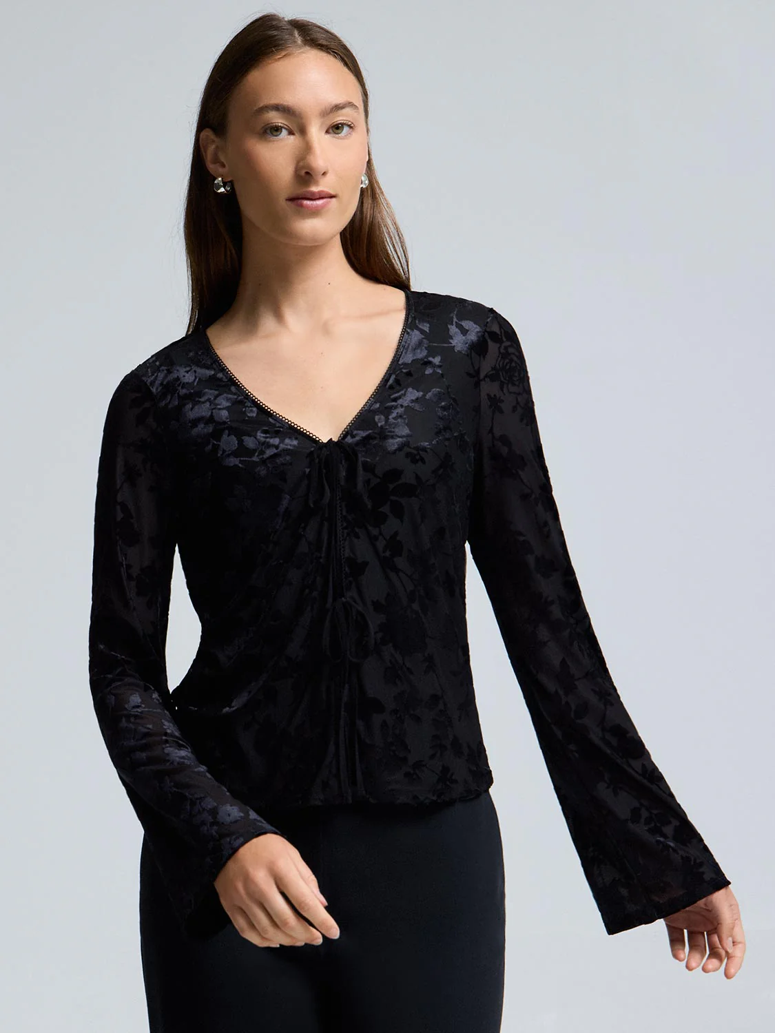 Burnout Velvet Tie-Front Cardigan