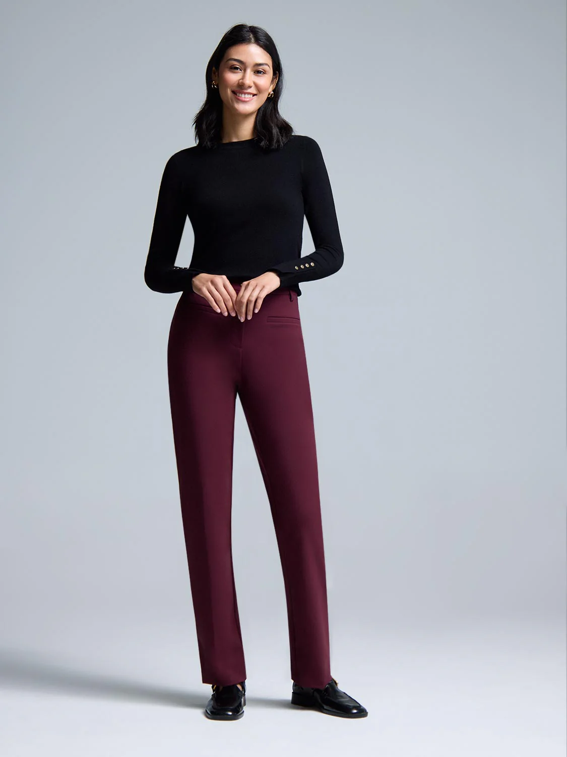 Mid-Rise Straight Leg Stretch Pants