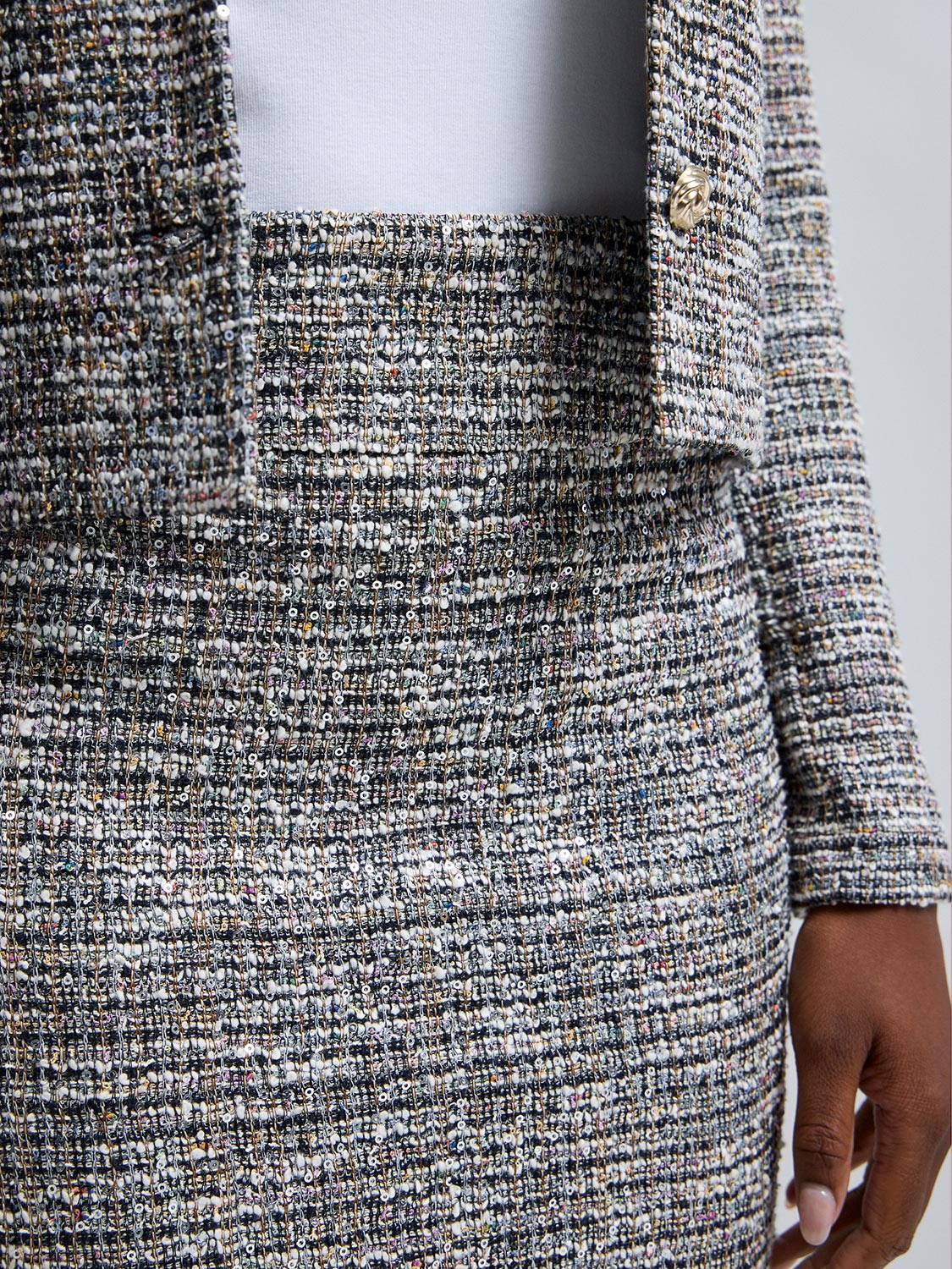 Sequin Boucle Midi Skirt