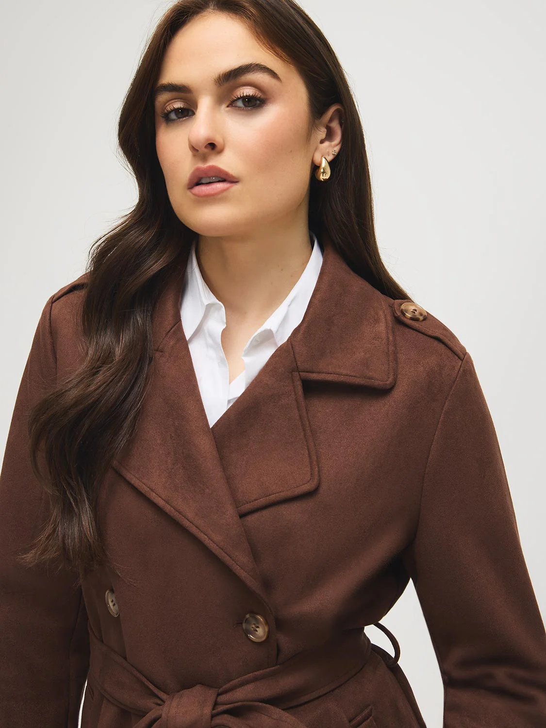 Faux Suede Trench Coat