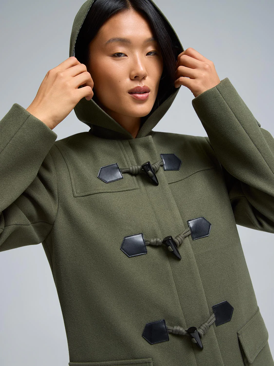 Hooded Faux Wool Trench Coat