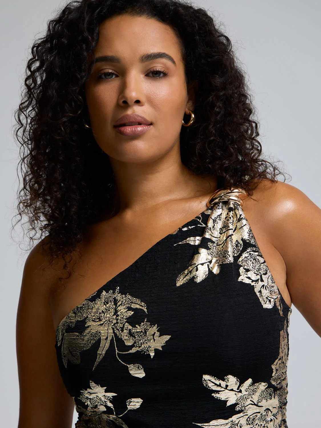 Foil Floral Print One-Shoulder Top